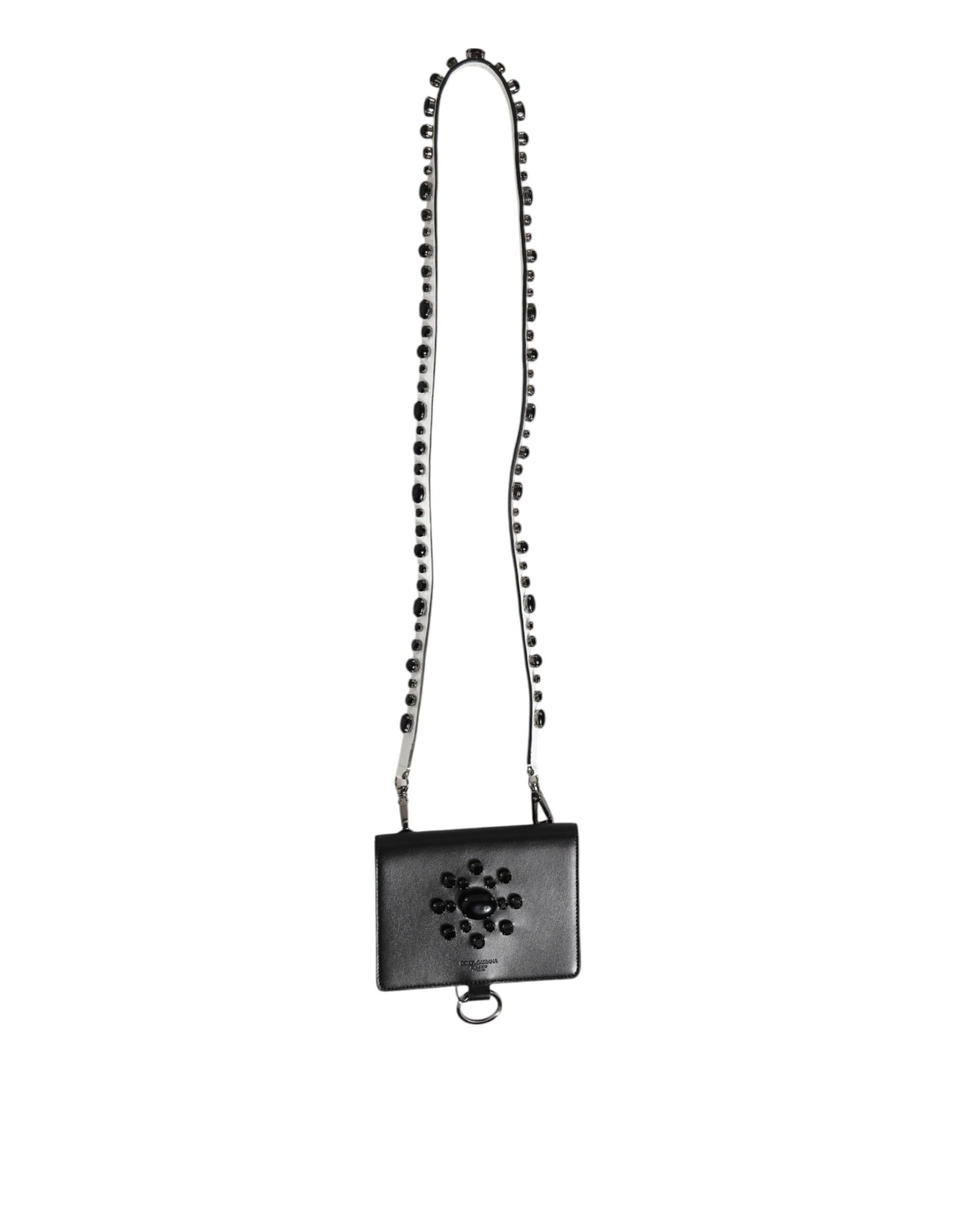 Dolce & Gabbana Black Leather Crystal Embellished Card Holder Wallet Curated Luxury Accessories by Orvyn