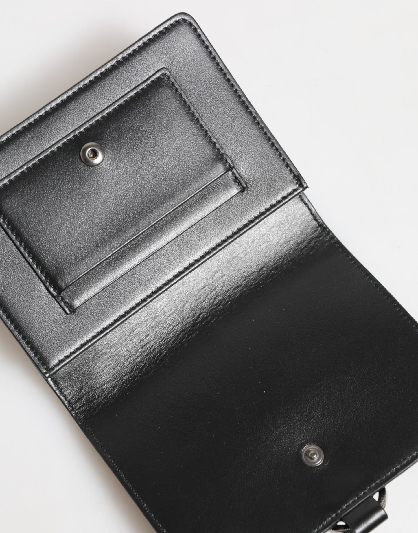 Dolce & Gabbana Black Leather Crystal Embellished Card Holder Wallet Curated Luxury Accessories by Orvyn