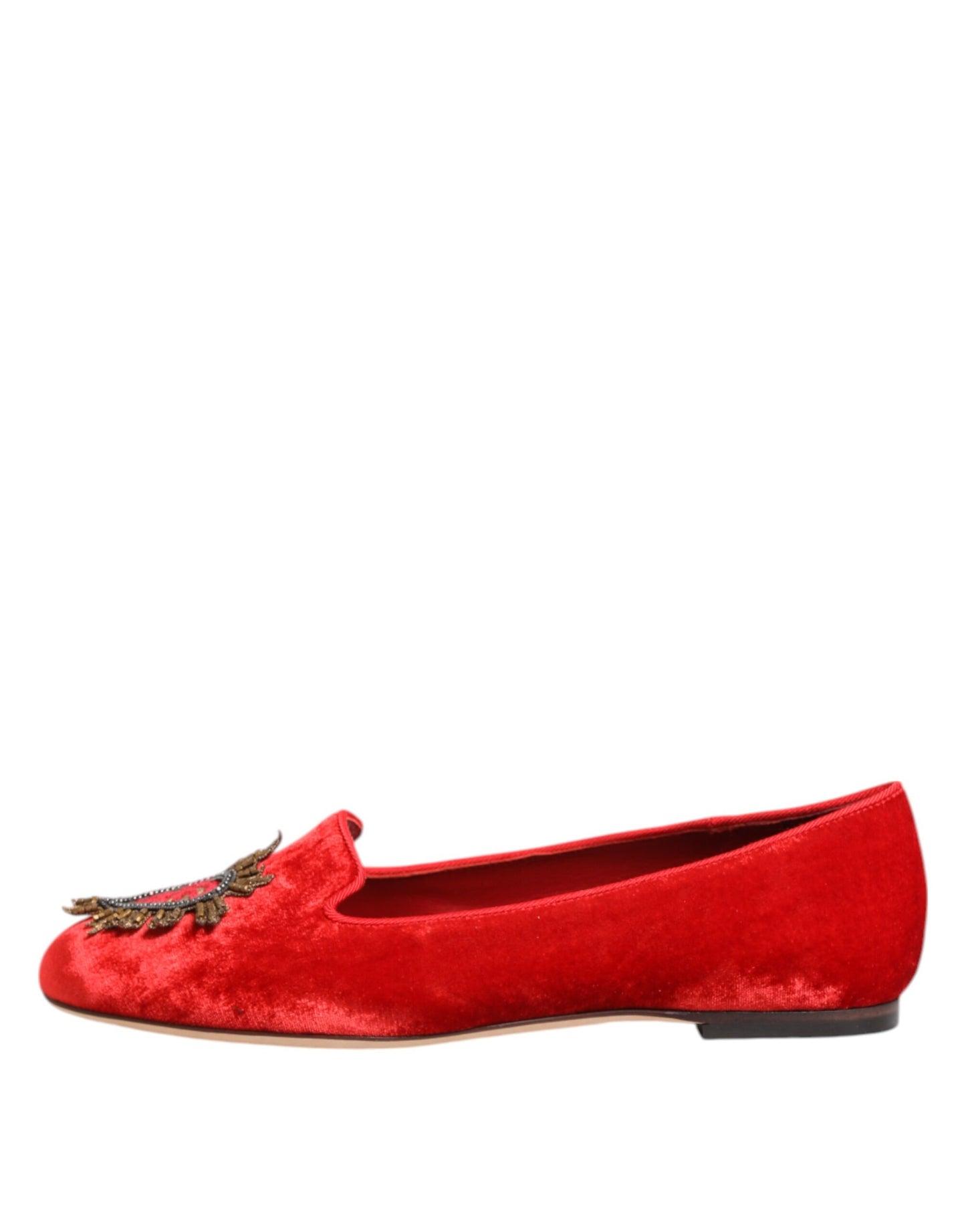 Dolce & Gabbana Red Velvet DG Heart Loafers Flat Shoes Curated Luxury Accessories by Orvyn