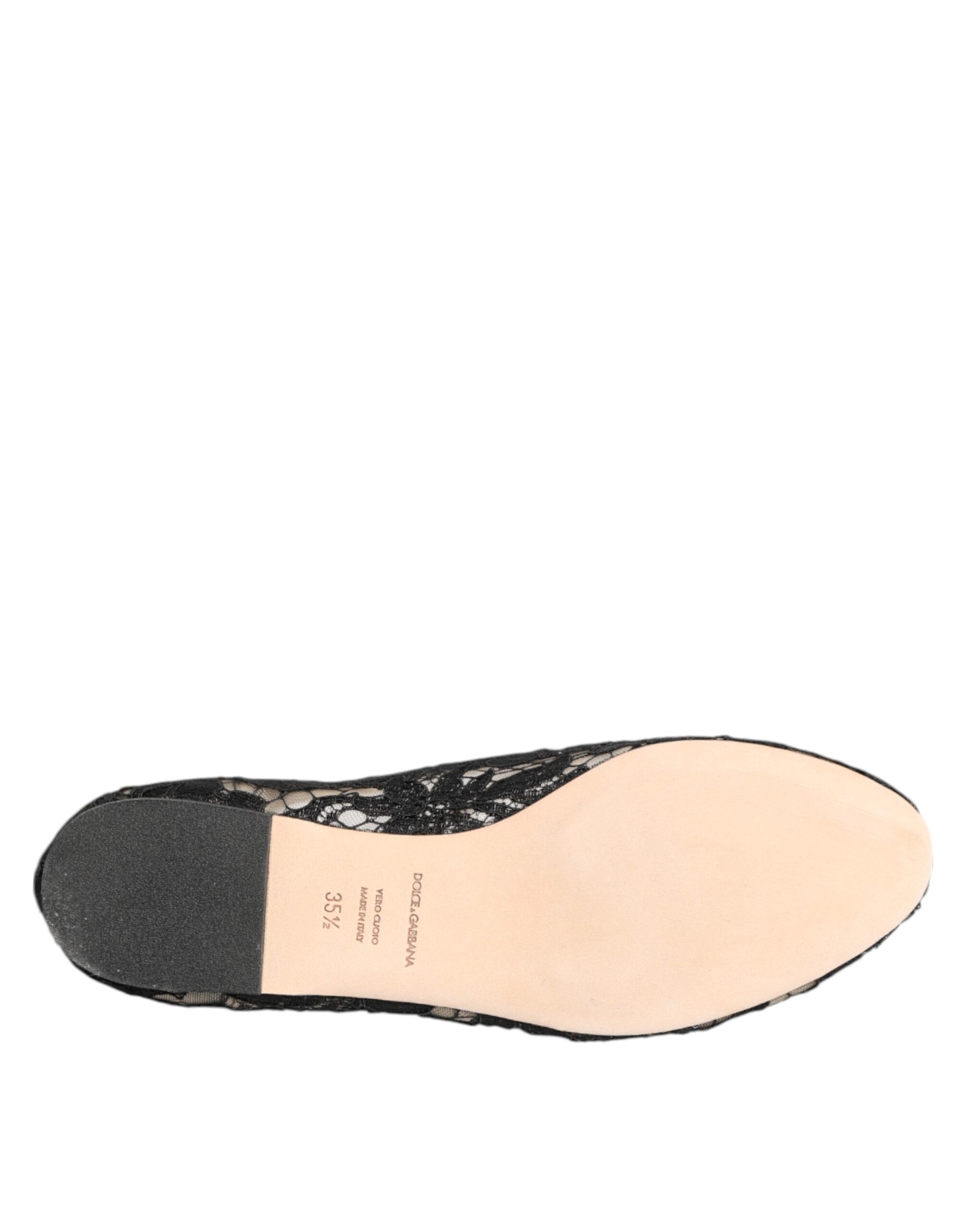 Dolce & Gabbana Black Taormina Lace Crystals Flats Shoes schwarz