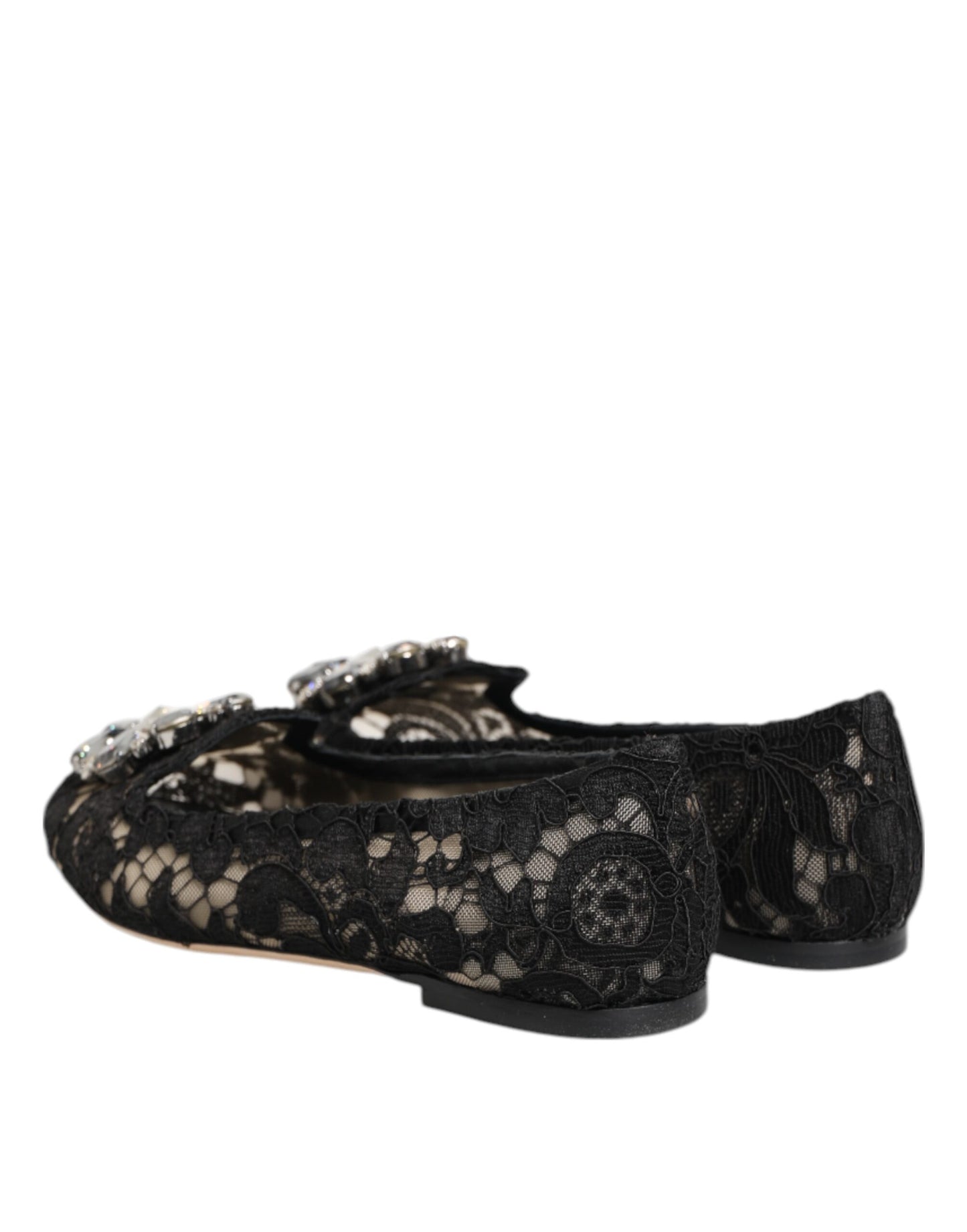 Dolce & Gabbana Black Taormina Lace Crystals Flats Shoes Curated Luxury Accessories by Orvyn