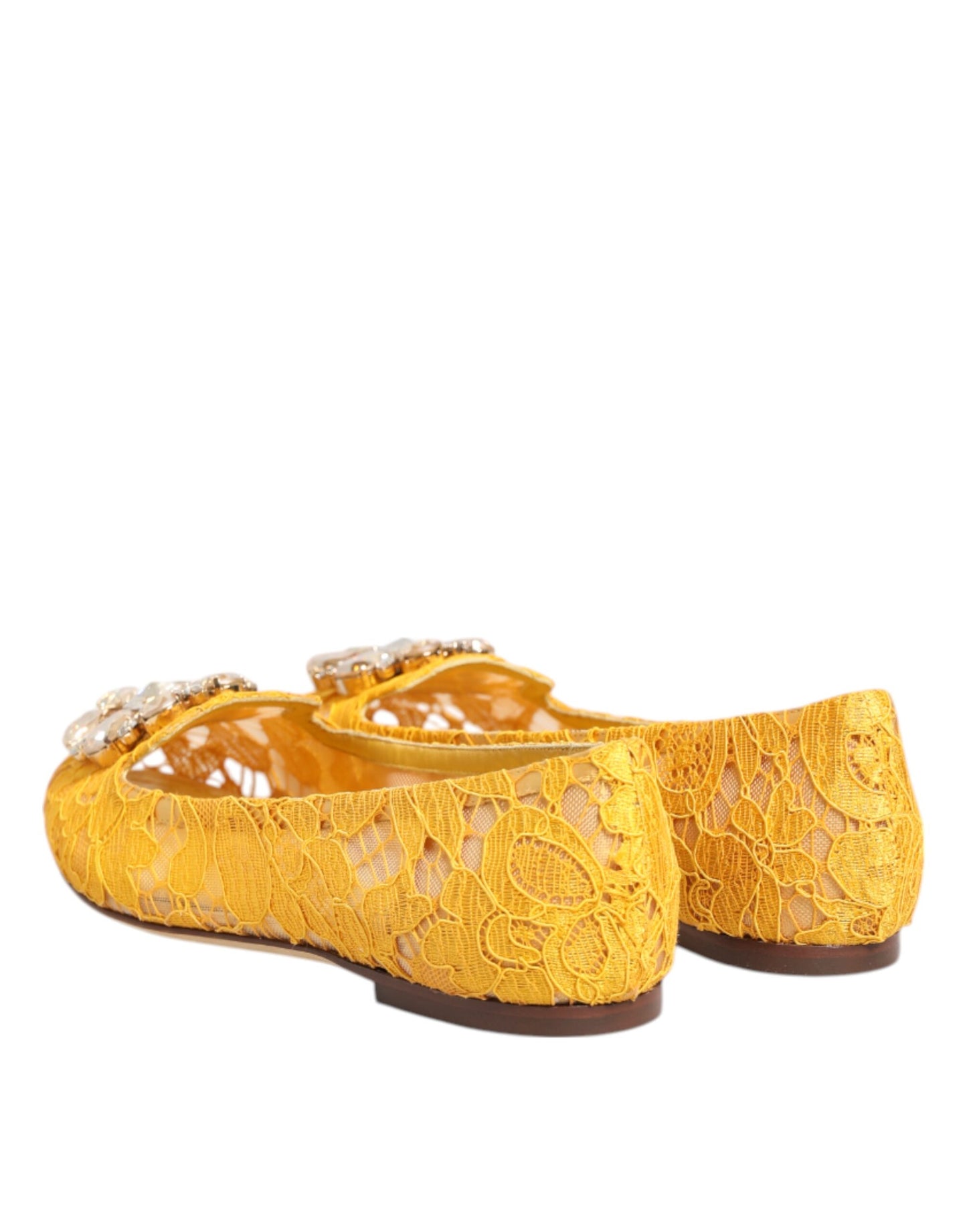 Dolce & Gabbana Yellow Taormina Lace Crystals Flats Shoes Curated Luxury Accessories by Orvyn