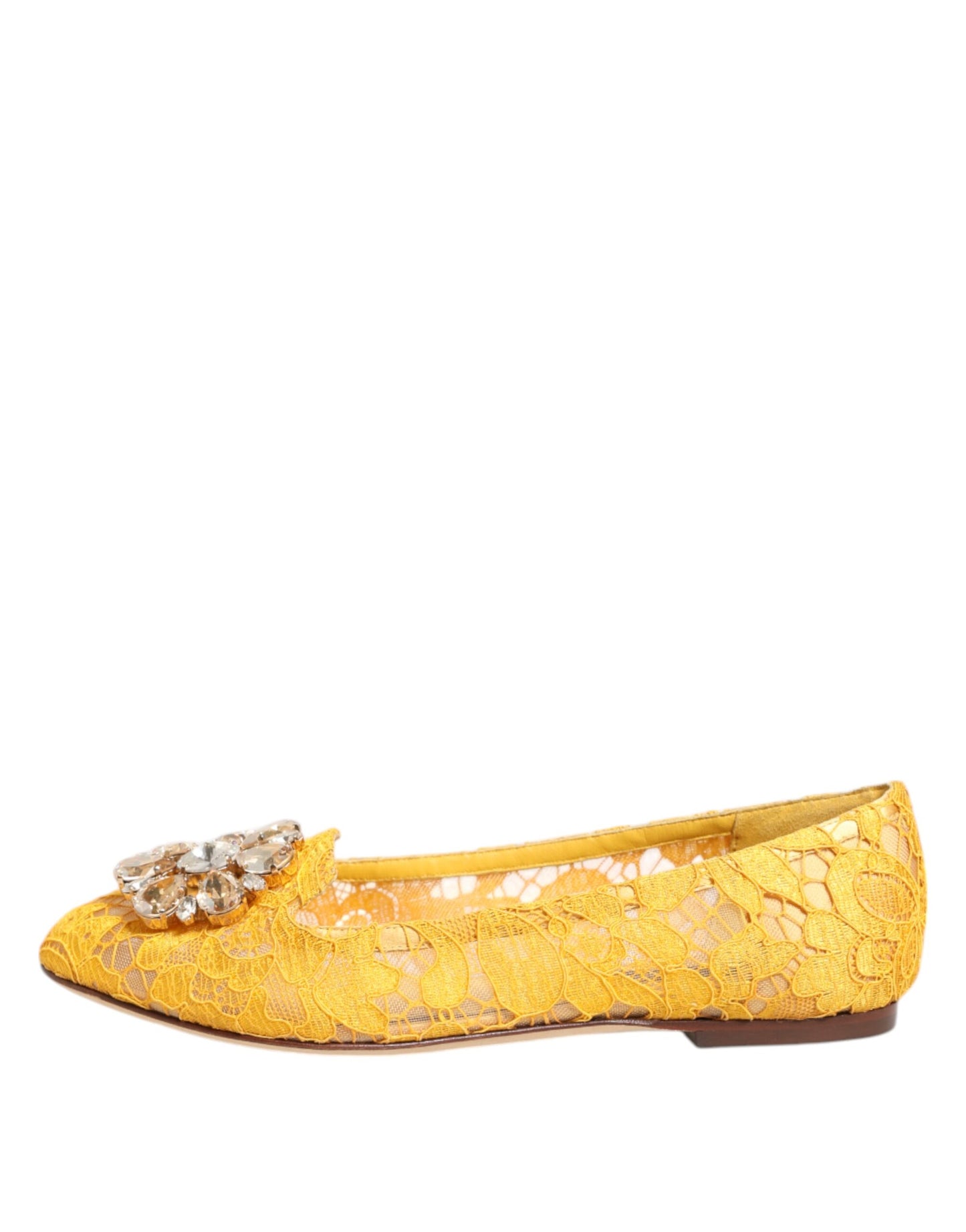 Dolce & Gabbana Yellow Taormina Lace Crystals Flats Shoes Curated Luxury Accessories by Orvyn