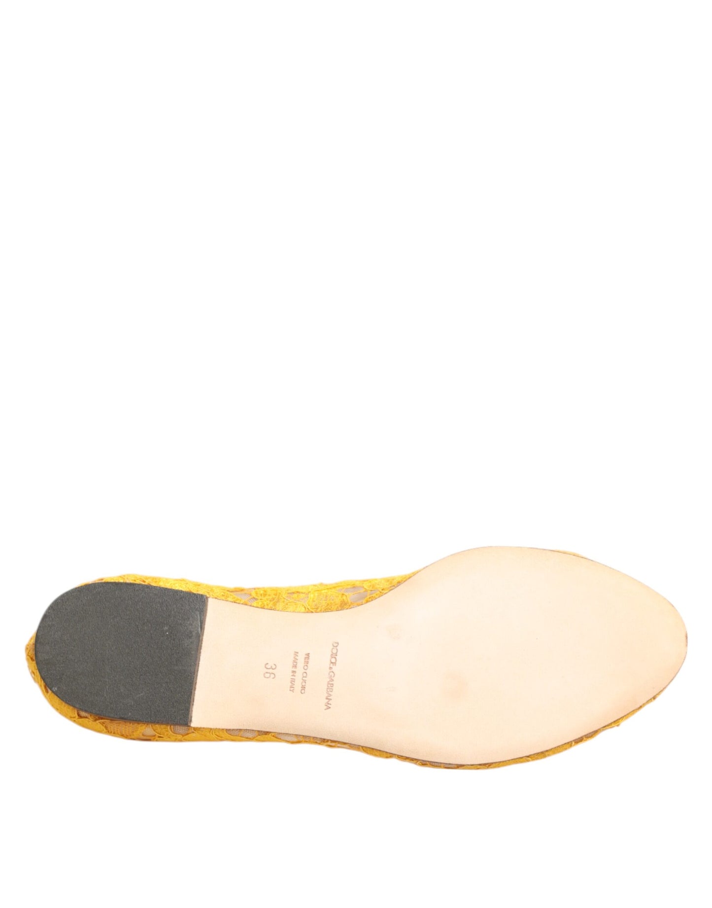 Dolce & Gabbana Yellow Taormina Lace Crystals Flats Shoes Curated Luxury Accessories by Orvyn