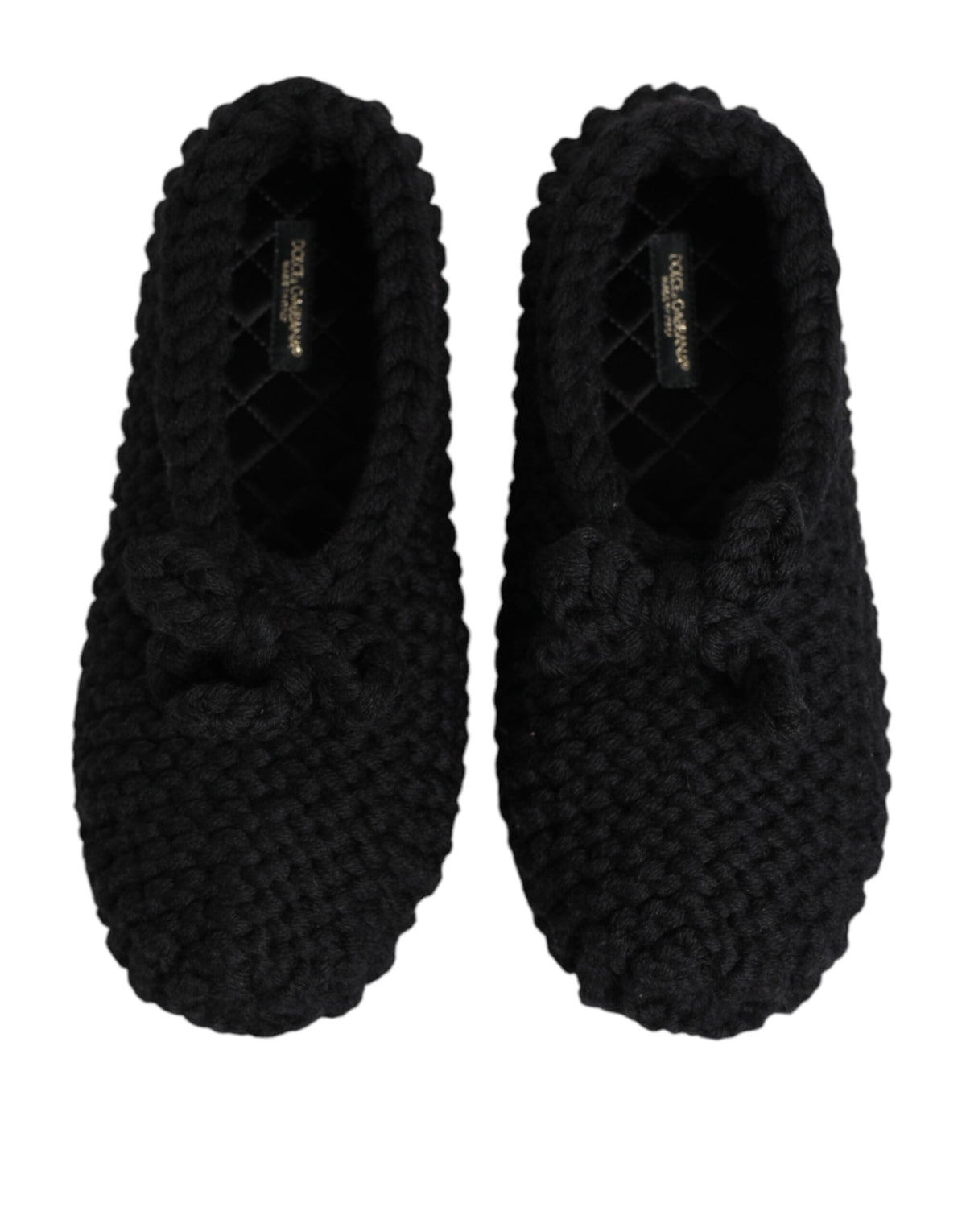 Dolce & Gabbana Black Wool Knit Slip On Ballerina Flats Shoes schwarz
