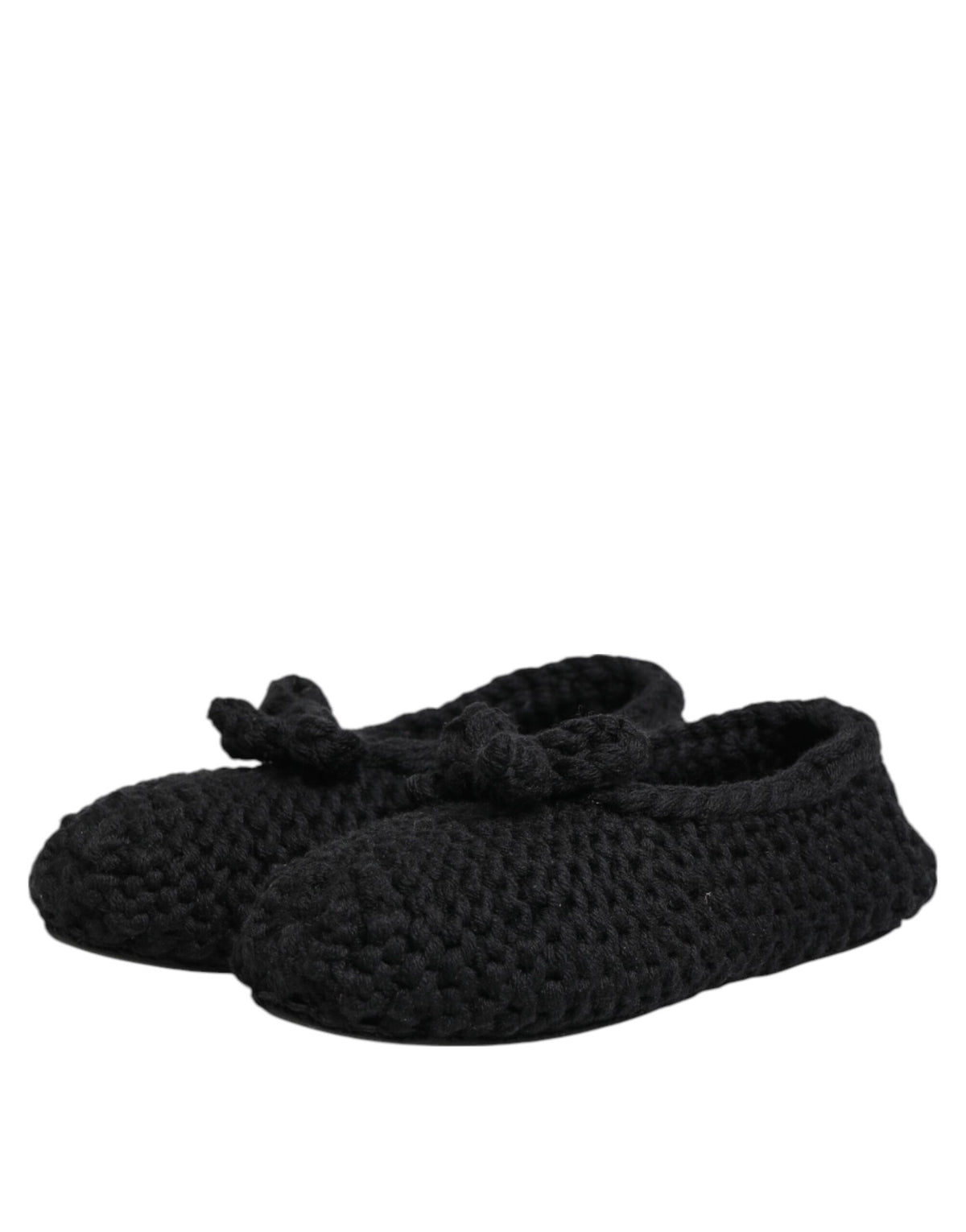 Dolce & Gabbana Black Wool Knit Slip On Ballerina Flats Shoes schwarz