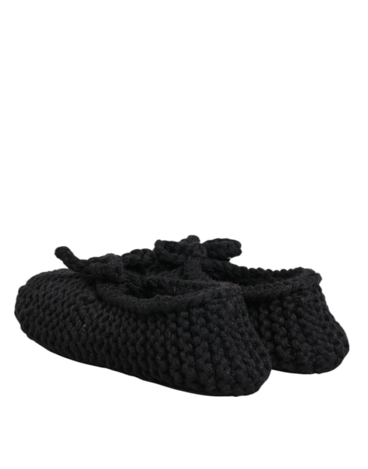Dolce & Gabbana Black Wool Knit Slip On Ballerina Flats Shoes schwarz