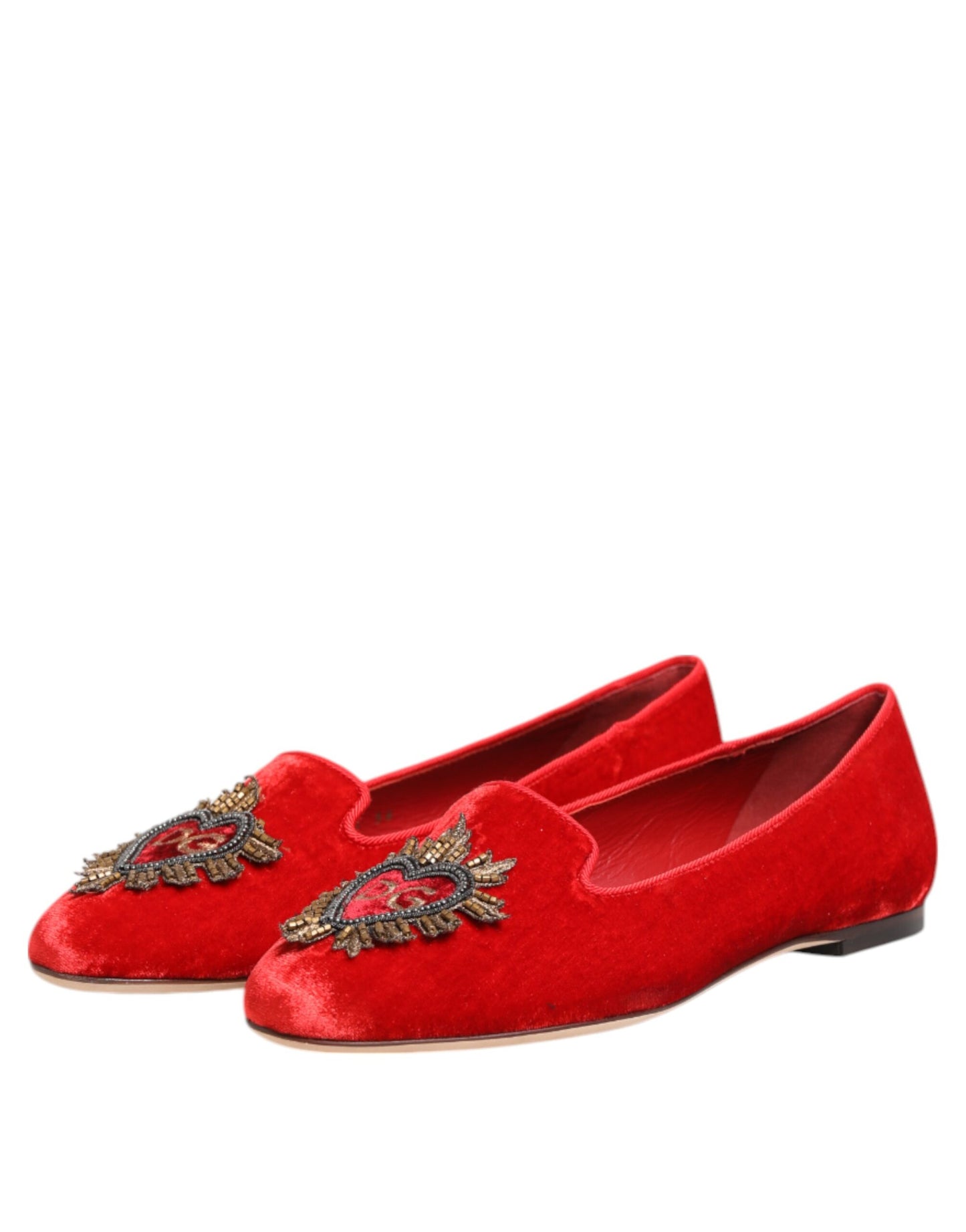 Dolce & Gabbana Red Velvet DG Heart Loafers Flats Shoes Curated Luxury Accessories by Orvyn