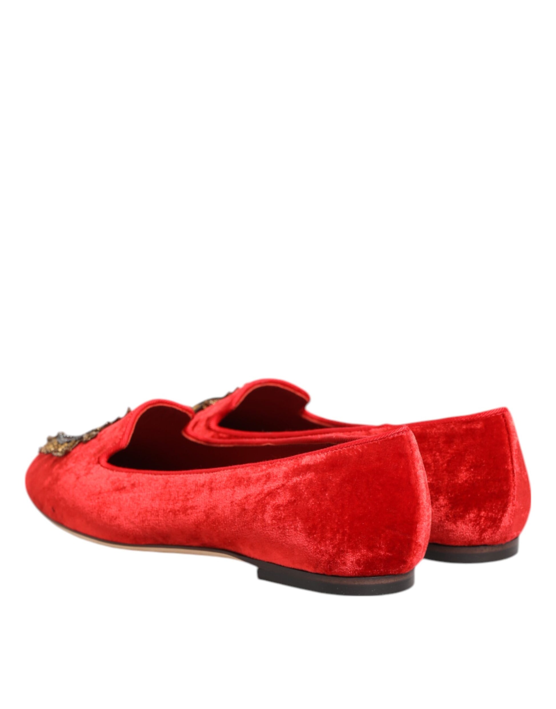 Dolce & Gabbana Red Velvet DG Heart Loafers Flats Shoes Curated Luxury Accessories by Orvyn