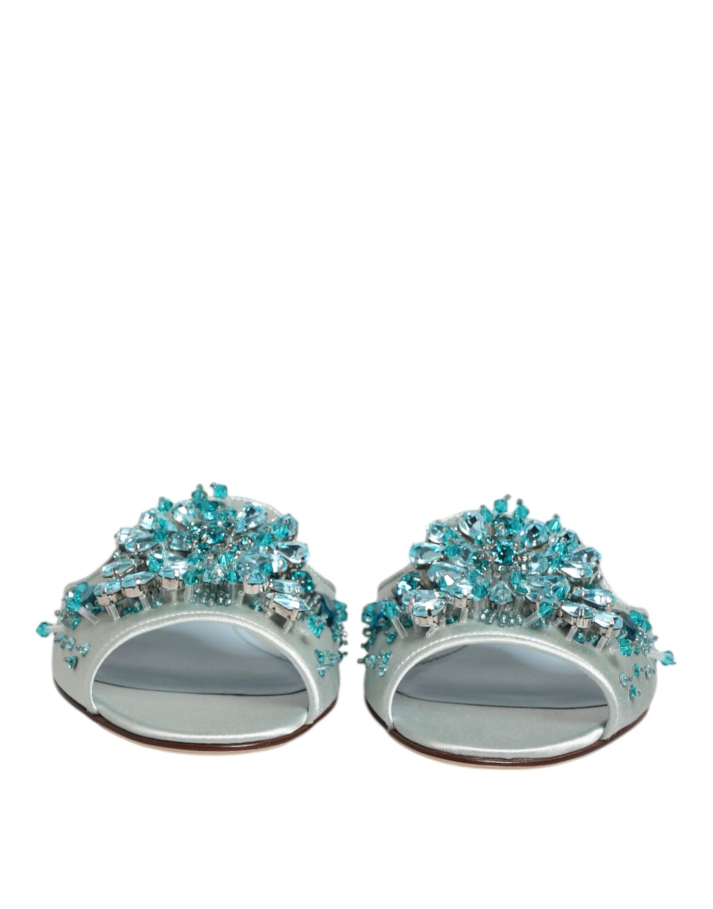 Dolce & Gabbana Silver Blue Leather Bead Embellish Slide Shoes Curated Luxury Accessories by Orvyn