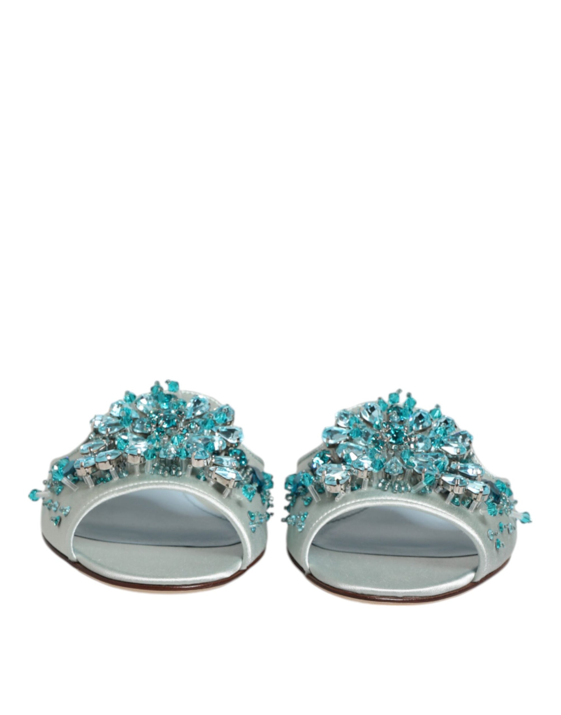 Dolce & Gabbana Silver Blue Leather Bead Embellish Slide Shoes Curated Luxury Accessories by Orvyn
