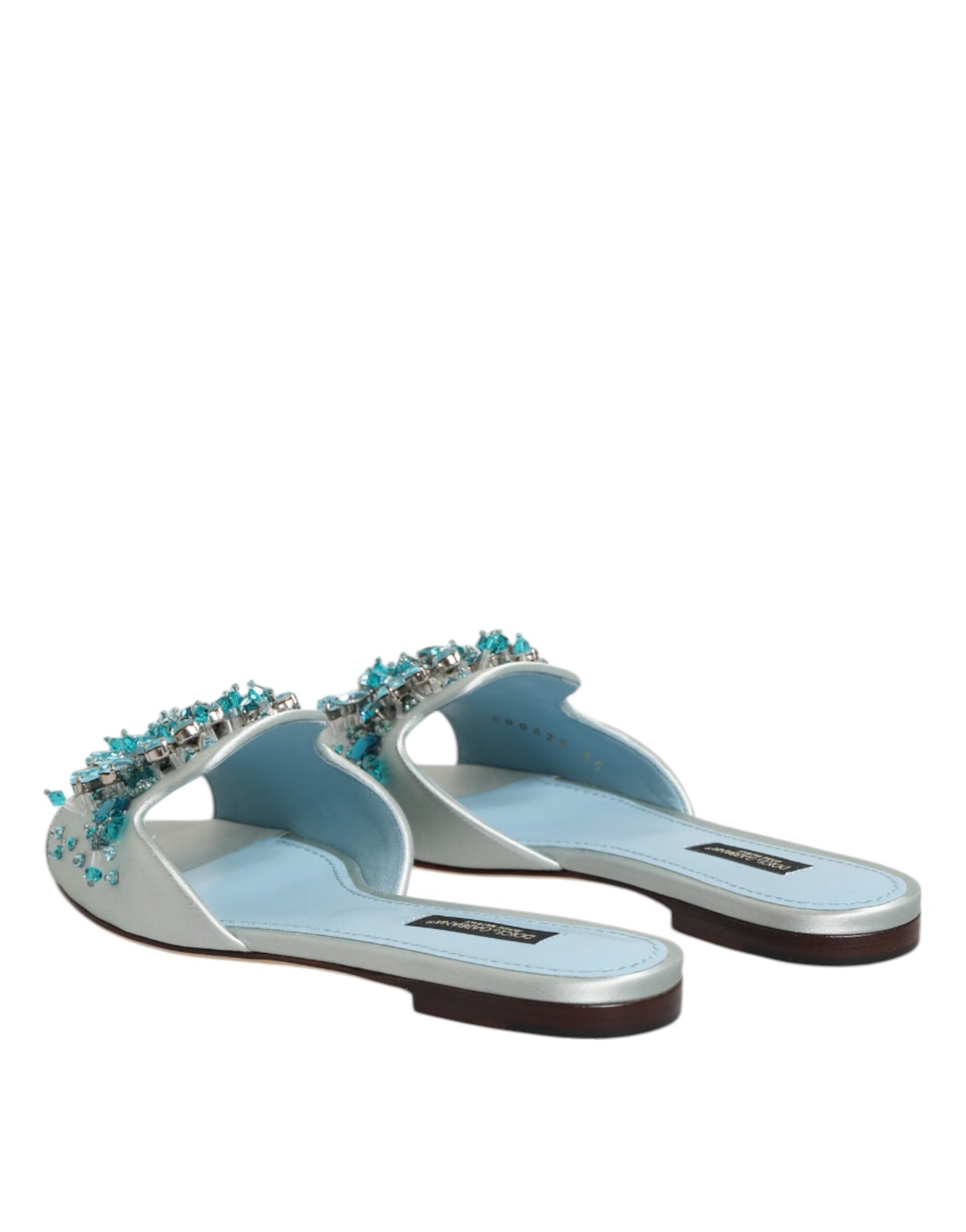 Dolce & Gabbana Silver Blue Leather Bead Embellish Slide Shoes Curated Luxury Accessories by Orvyn