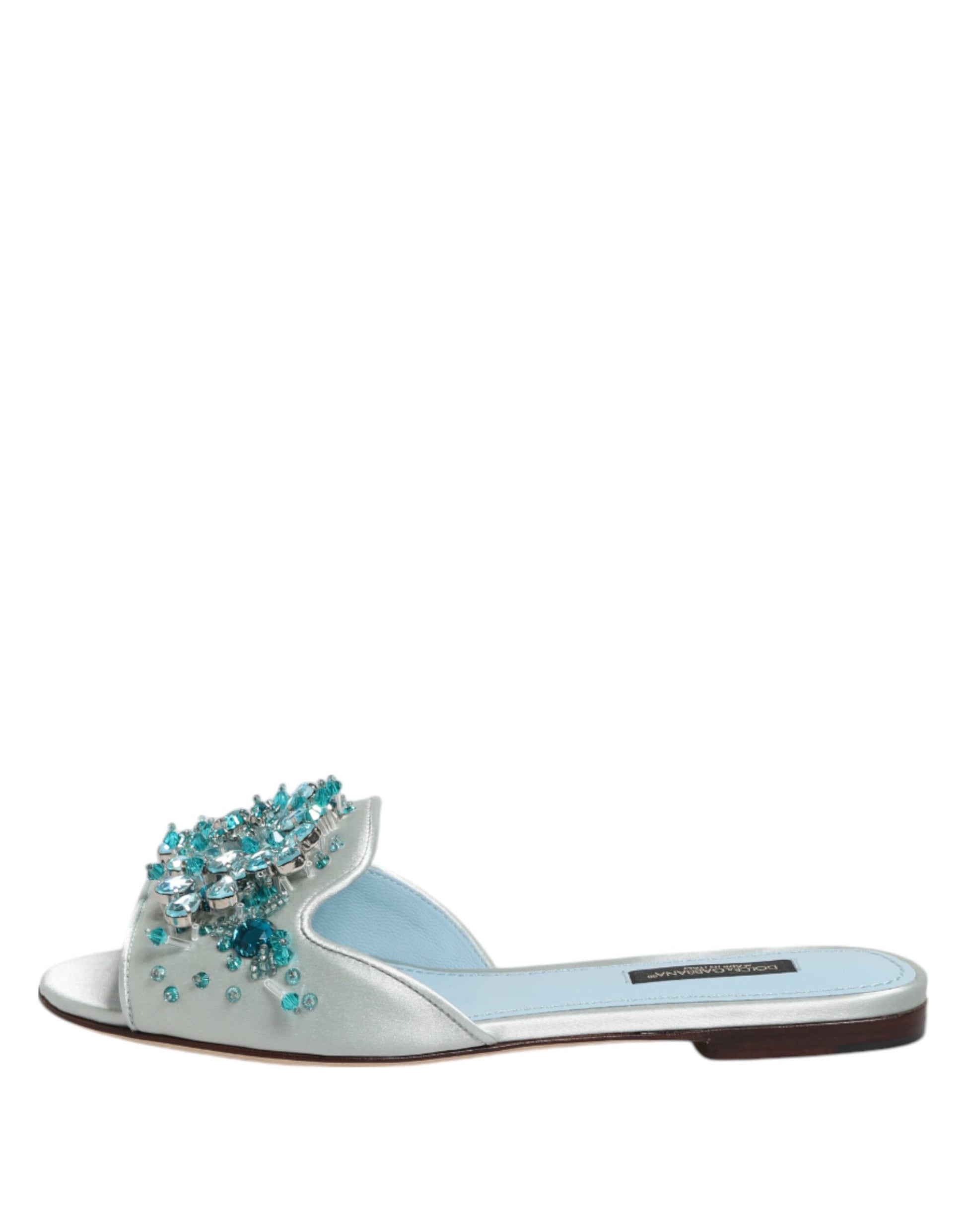 Dolce & Gabbana Silver Blue Leather Bead Embellish Slide Shoes Curated Luxury Accessories by Orvyn