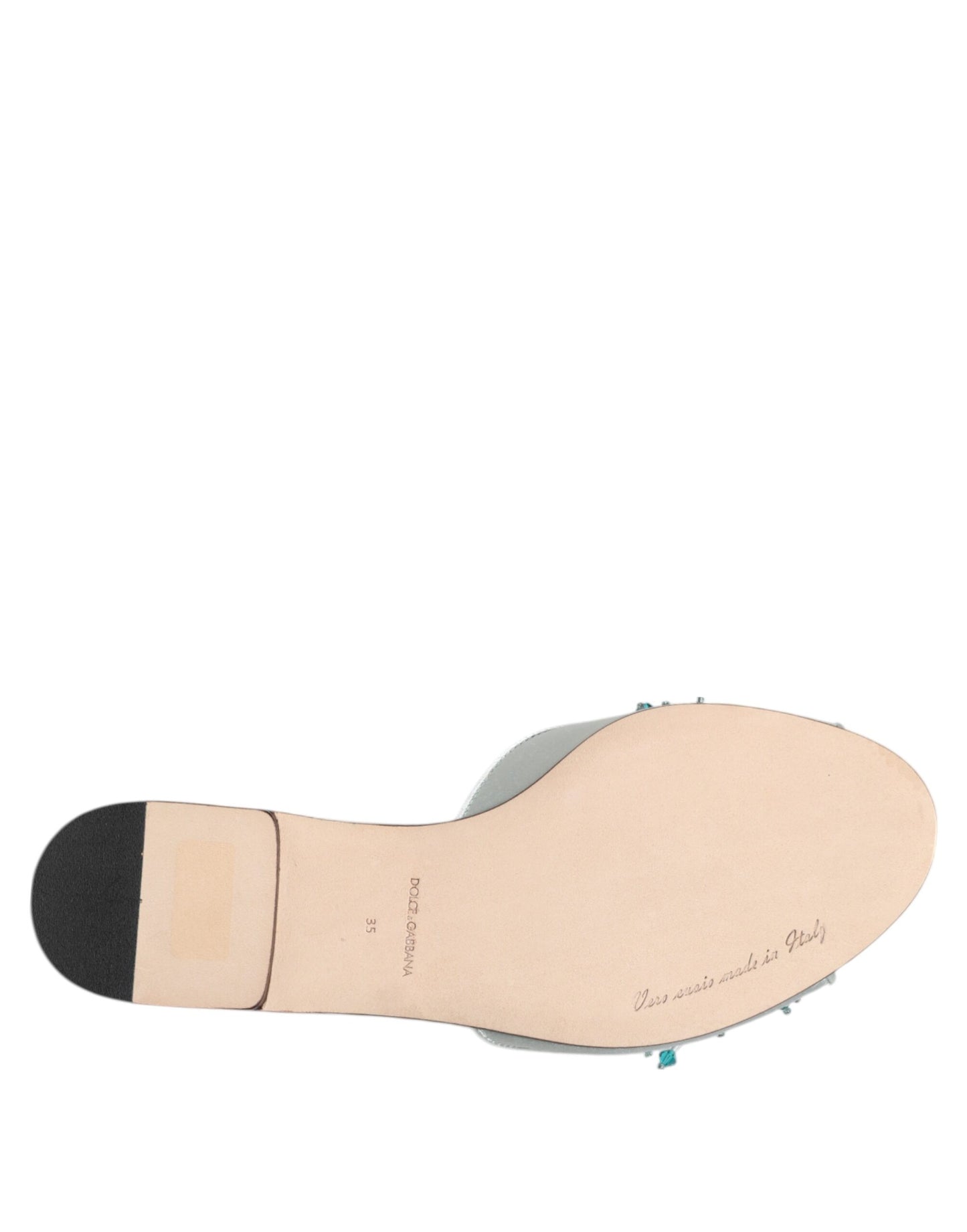 Dolce & Gabbana Silver Blue Leather Bead Embellish Slide Shoes Curated Luxury Accessories by Orvyn