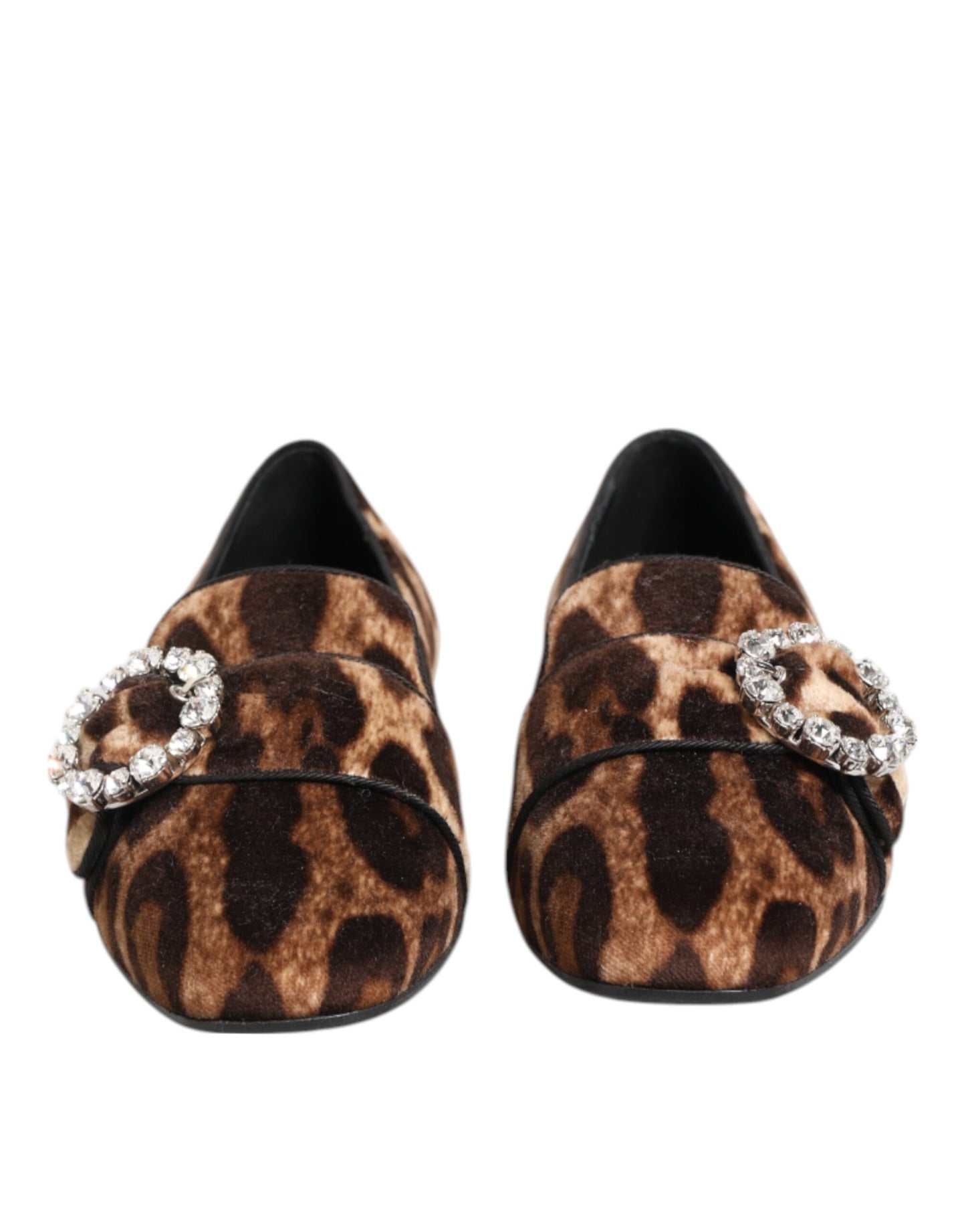 Dolce & Gabbana Brown Leopard Print Crystals Loafers Flats Shoes Curated Luxury Accessories by Orvyn