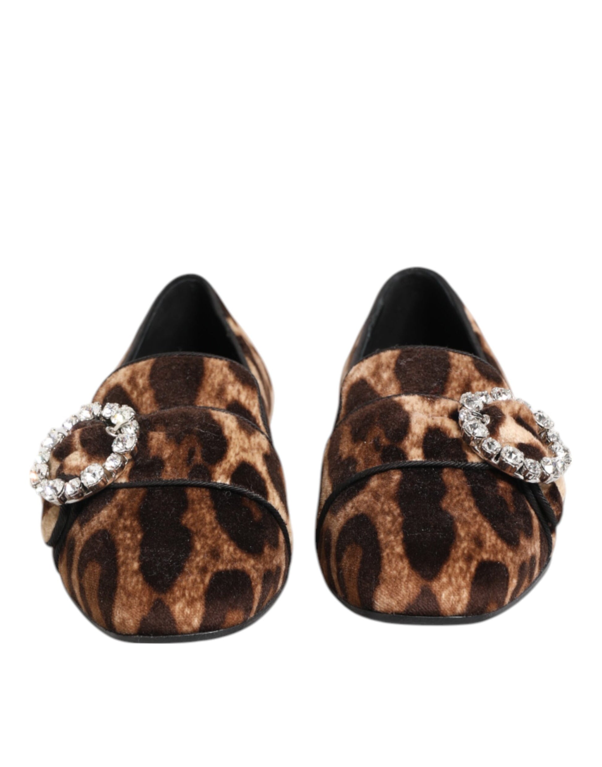 Dolce & Gabbana Brown Leopard Print Crystals Loafers Flats Shoes Curated Luxury Accessories by Orvyn