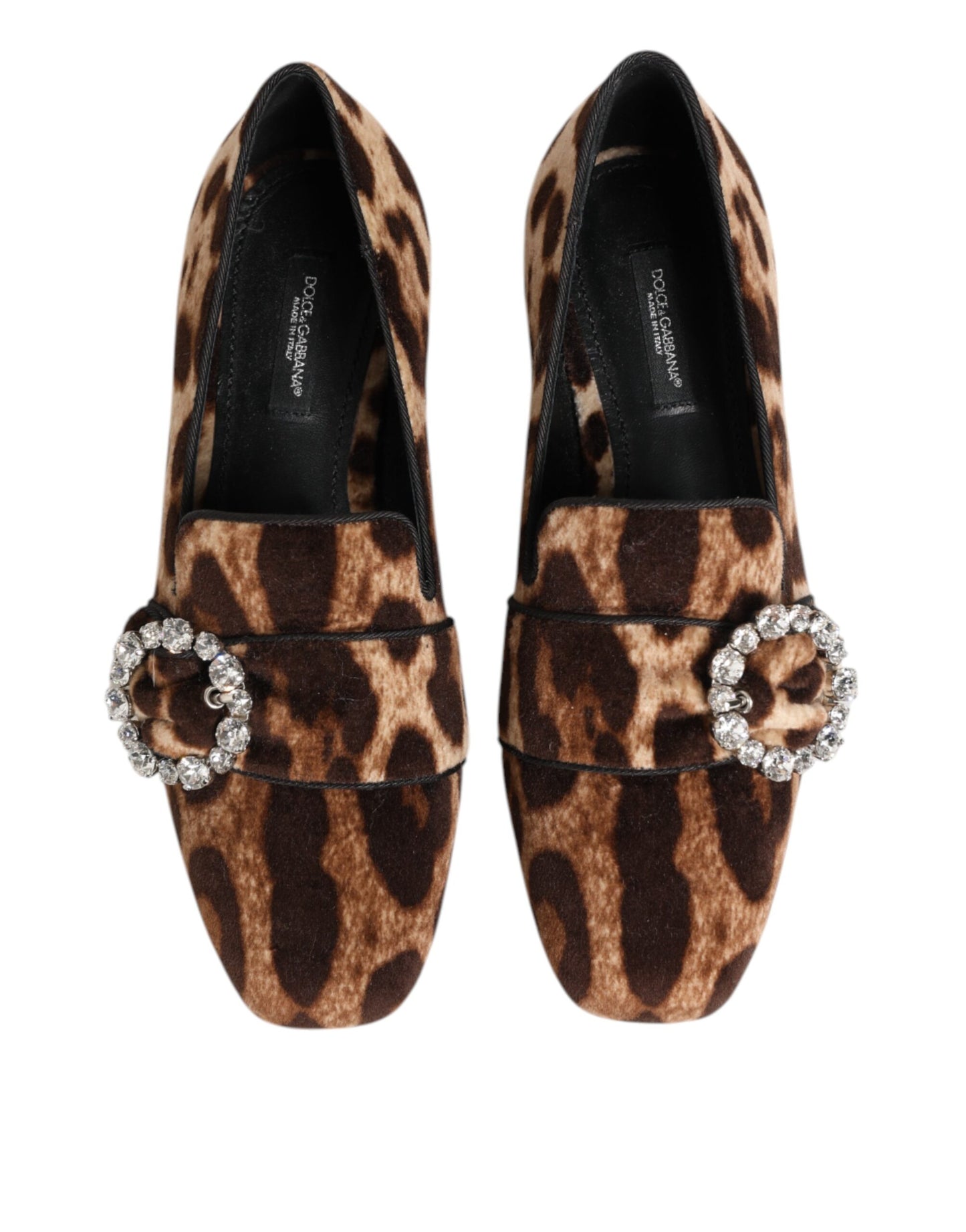 Dolce & Gabbana Brown Leopard Print Crystals Loafers Flats Shoes Curated Luxury Accessories by Orvyn