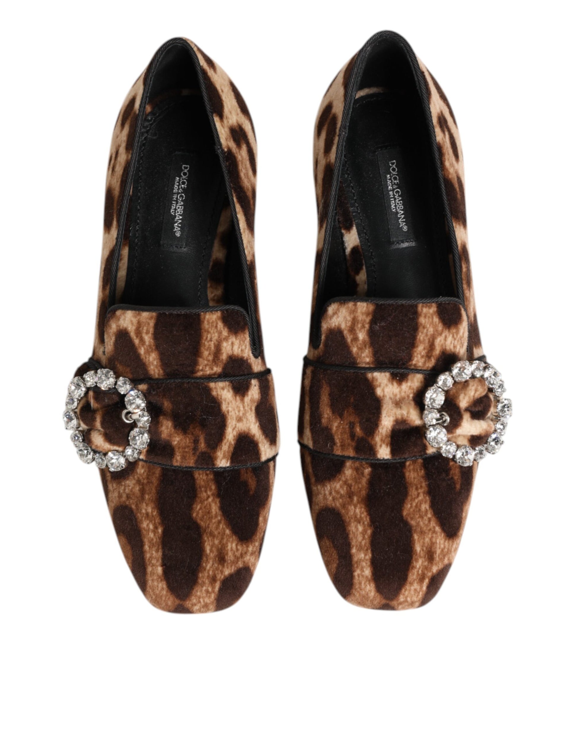 Dolce & Gabbana Brown Leopard Print Crystals Loafers Flats Shoes Curated Luxury Accessories by Orvyn
