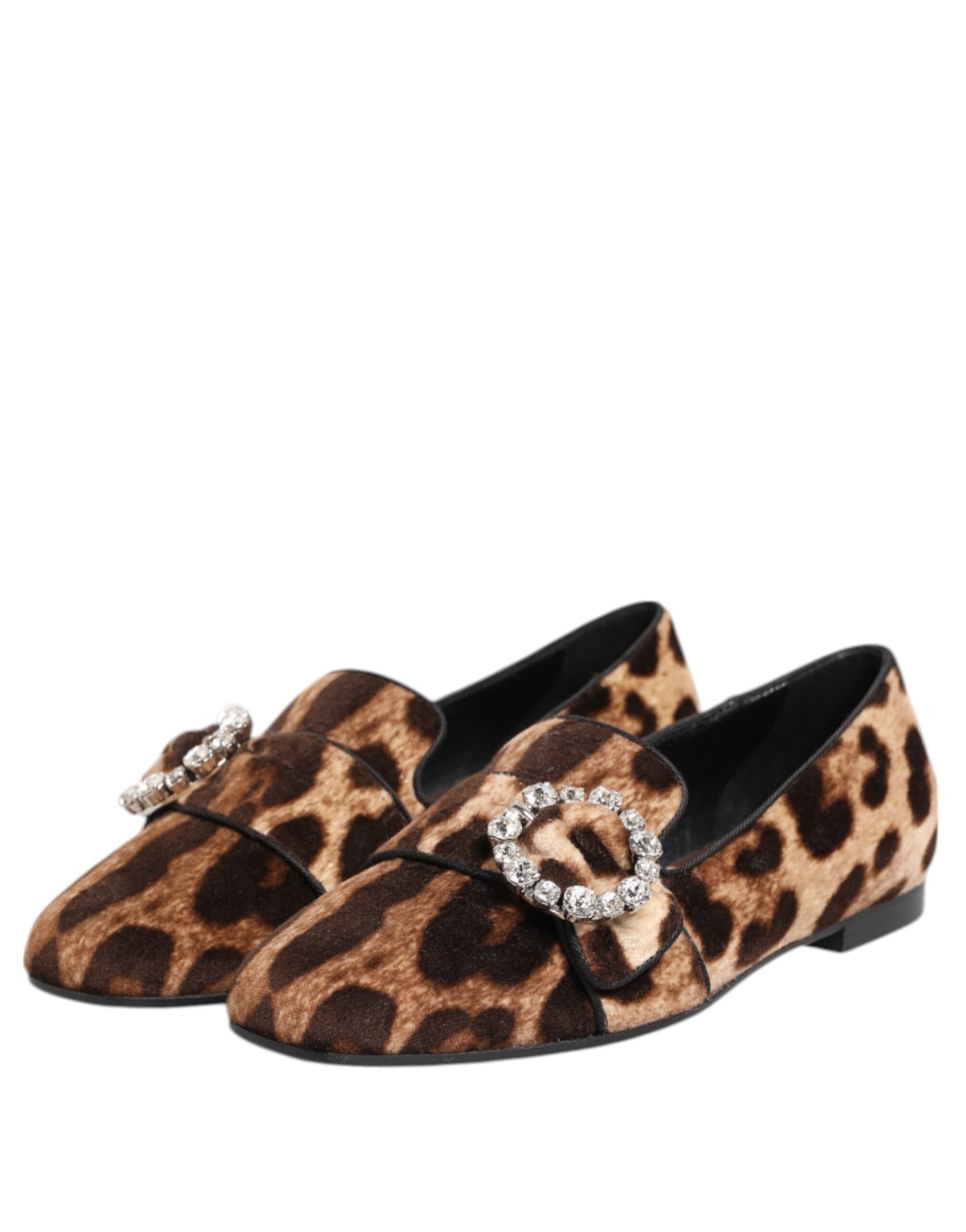 Dolce & Gabbana Brown Leopard Print Crystals Loafers Flats Shoes Curated Luxury Accessories by Orvyn