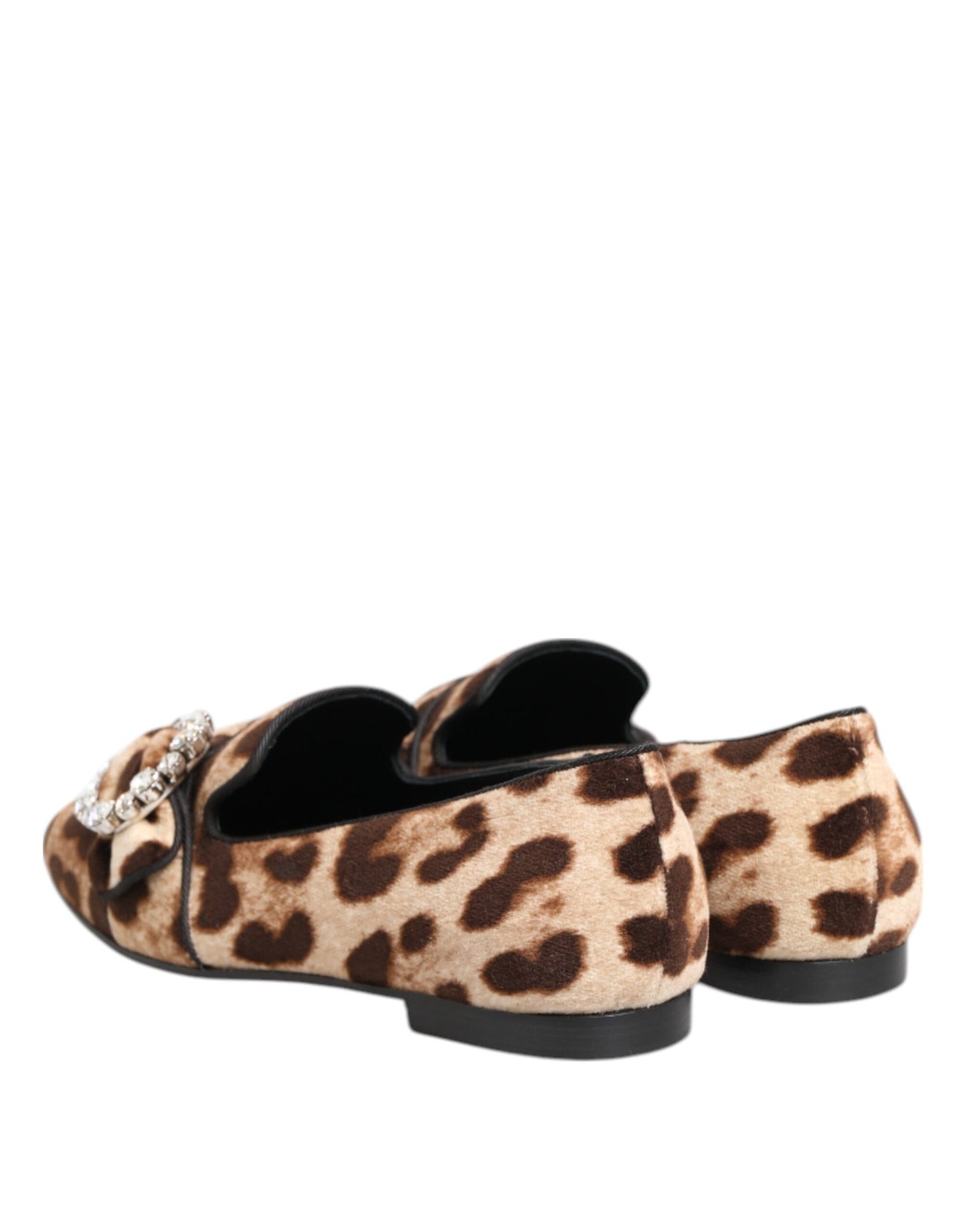 Dolce & Gabbana Brown Leopard Print Crystals Loafers Flats Shoes Curated Luxury Accessories by Orvyn