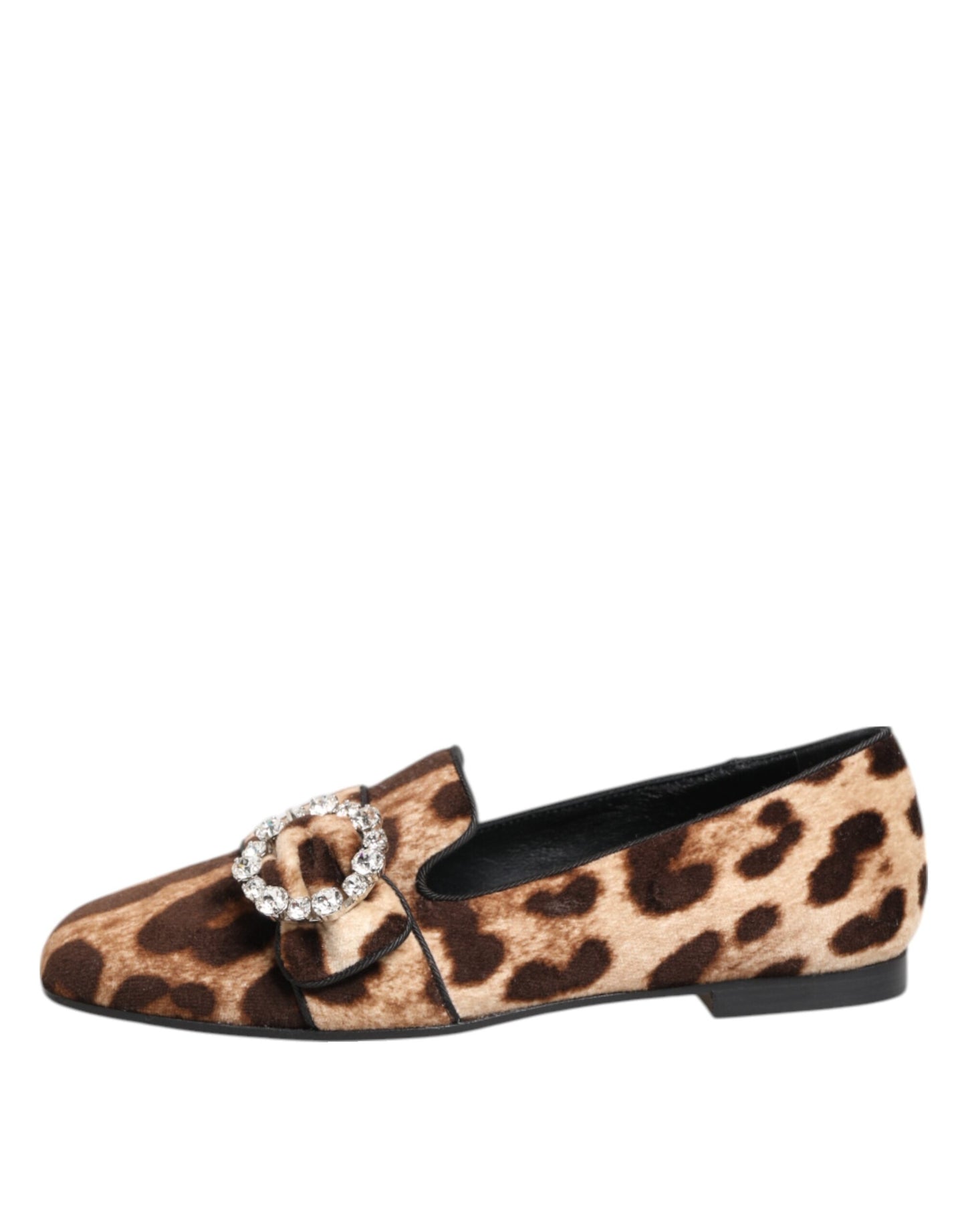 Dolce & Gabbana Brown Leopard Print Crystals Loafers Flats Shoes Curated Luxury Accessories by Orvyn
