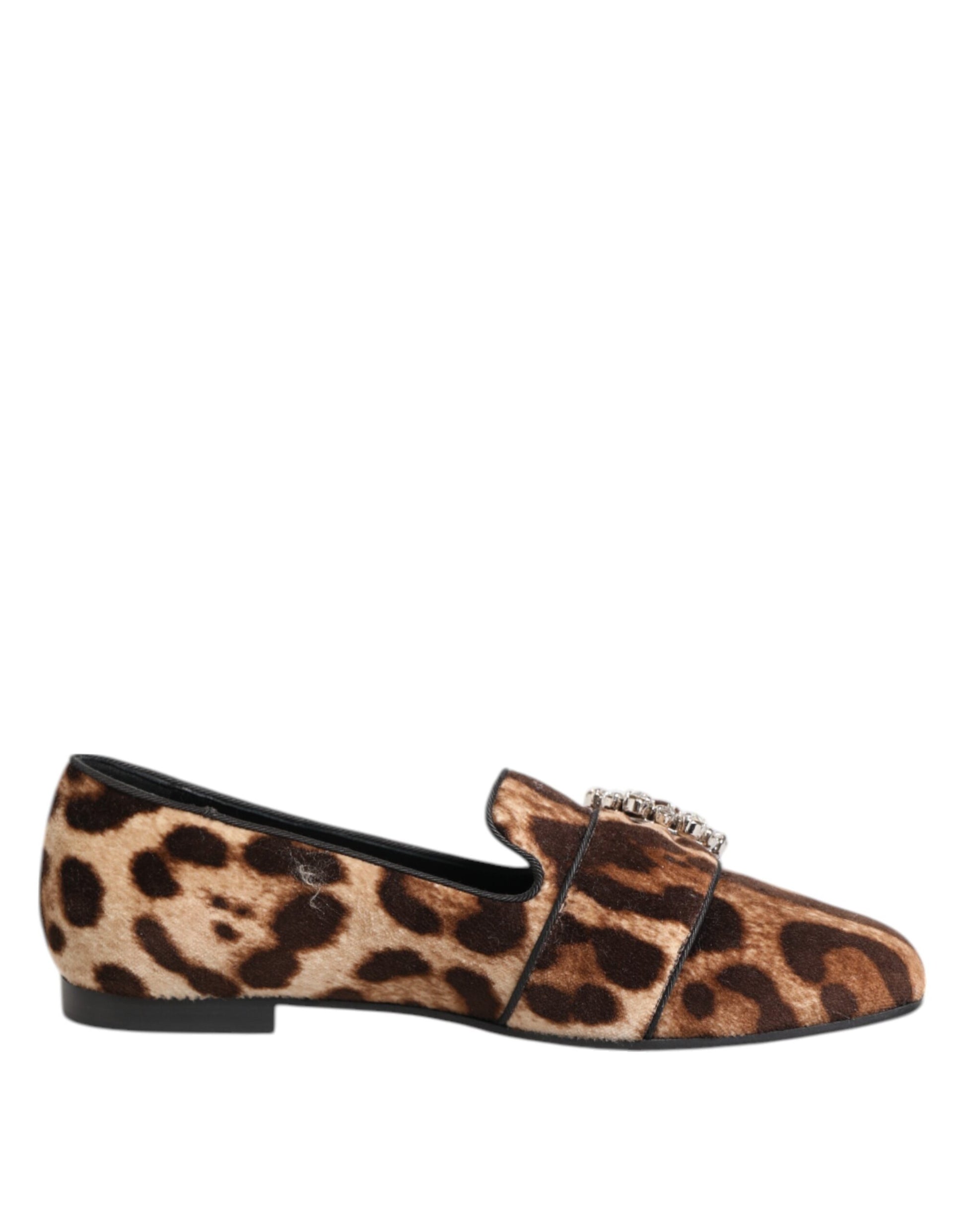 Dolce & Gabbana Brown Leopard Print Crystals Loafers Flats Shoes Curated Luxury Accessories by Orvyn