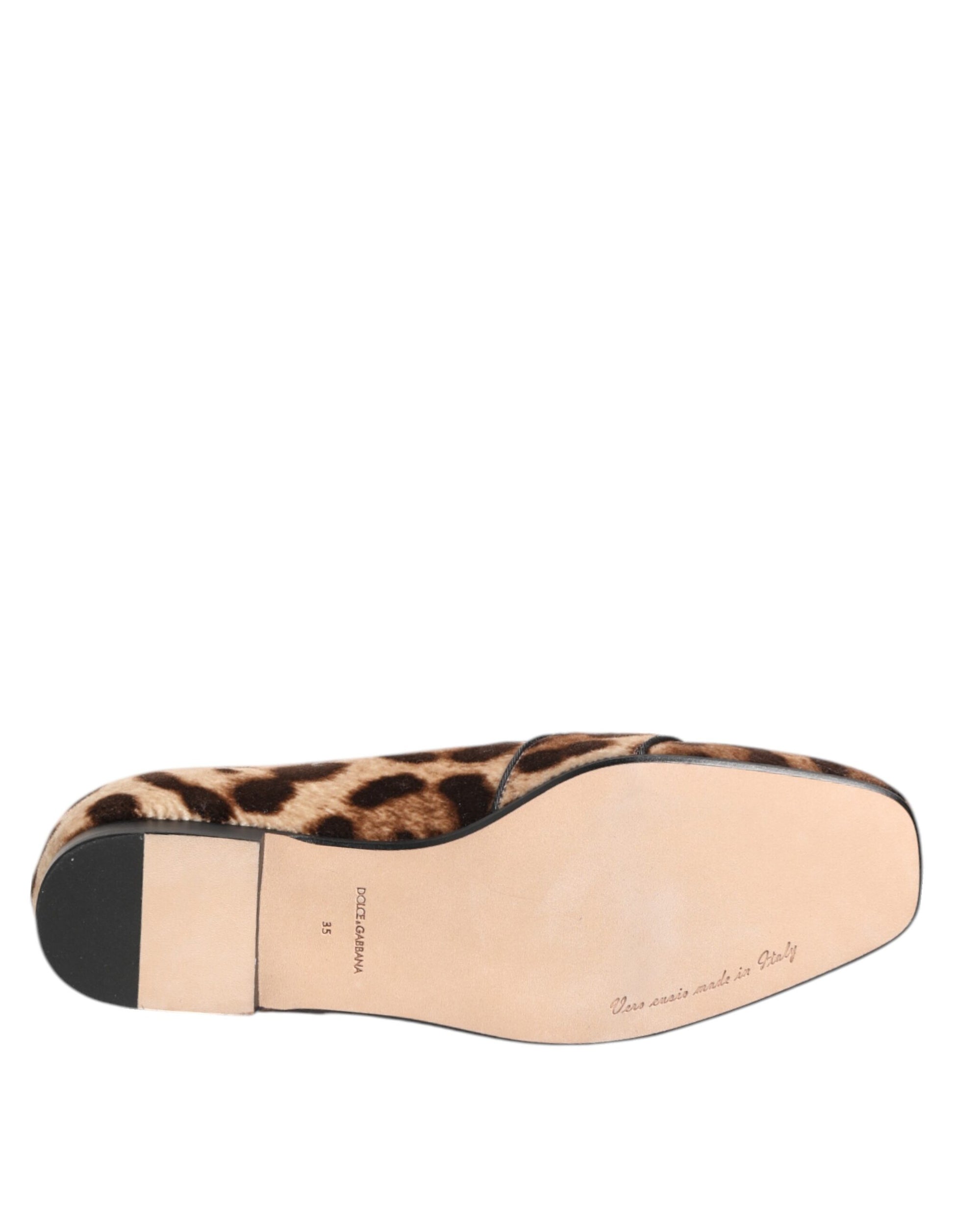 Dolce & Gabbana Brown Leopard Print Crystals Loafers Flats Shoes Curated Luxury Accessories by Orvyn