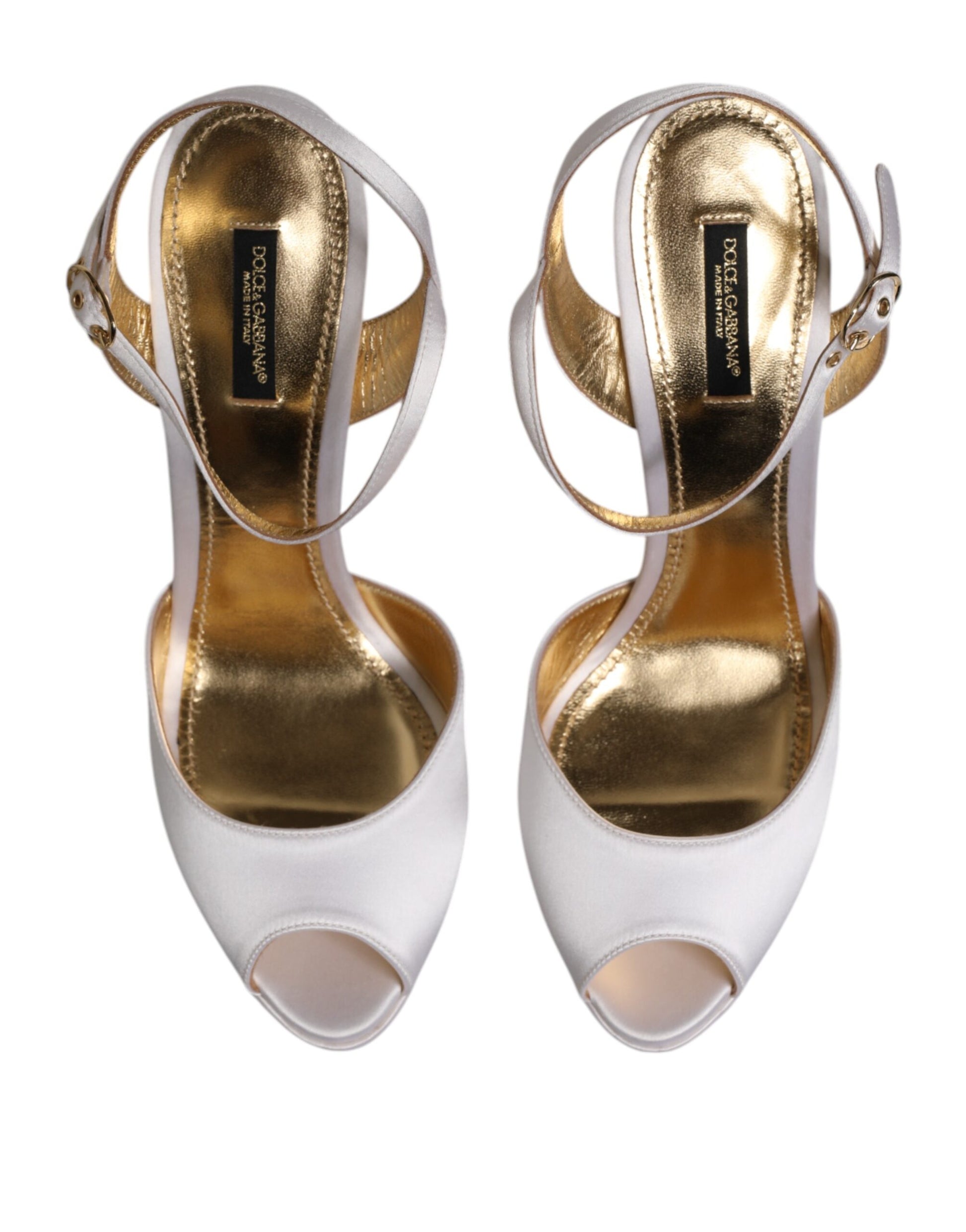 Dolce & Gabbana White Satin Platform Heels Sandals Shoes Curated Luxury Accessories by Orvyn