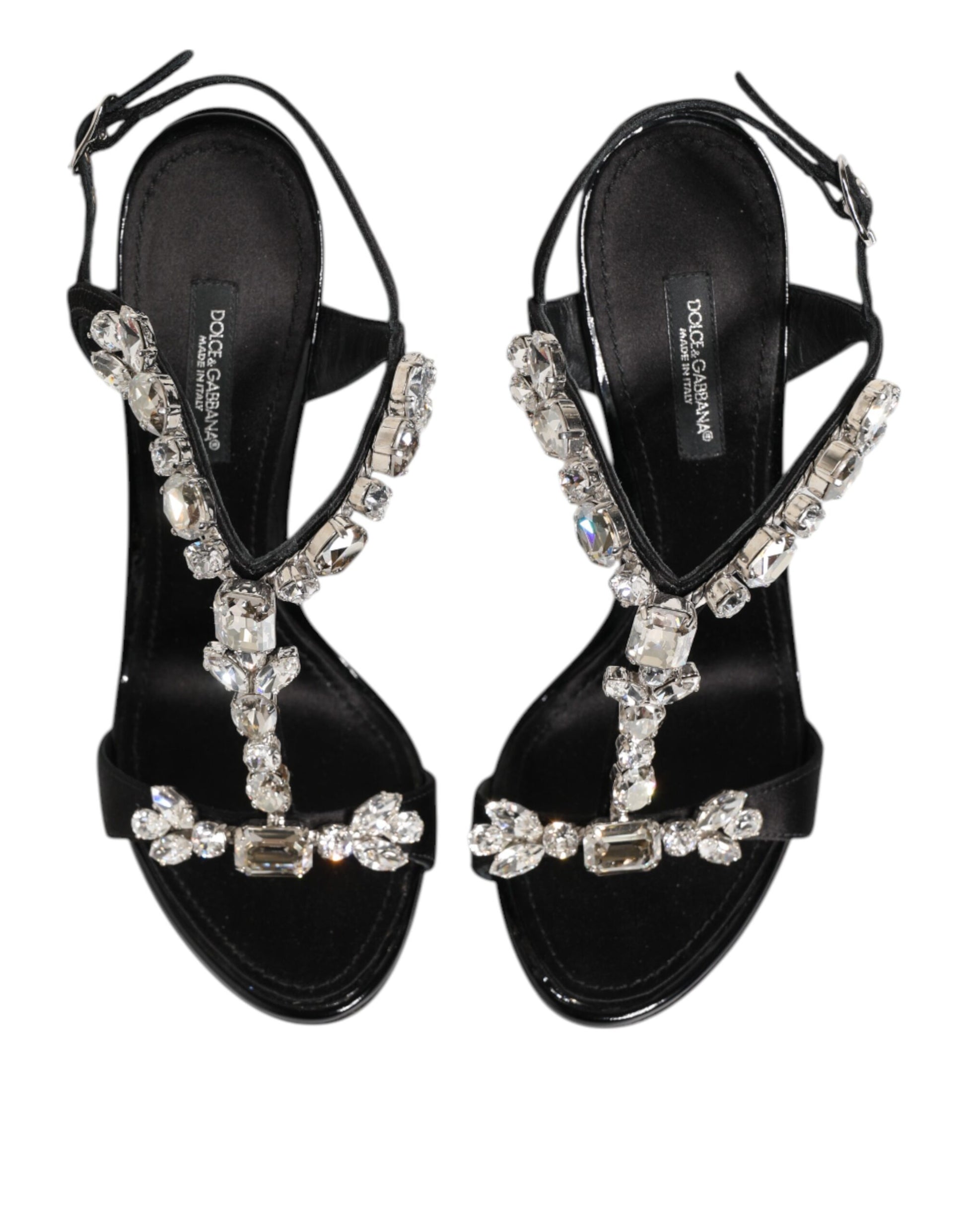 Dolce & Gabbana Black Keira Crystals Heels Sandals Shoes Curated Luxury Accessories by Orvyn