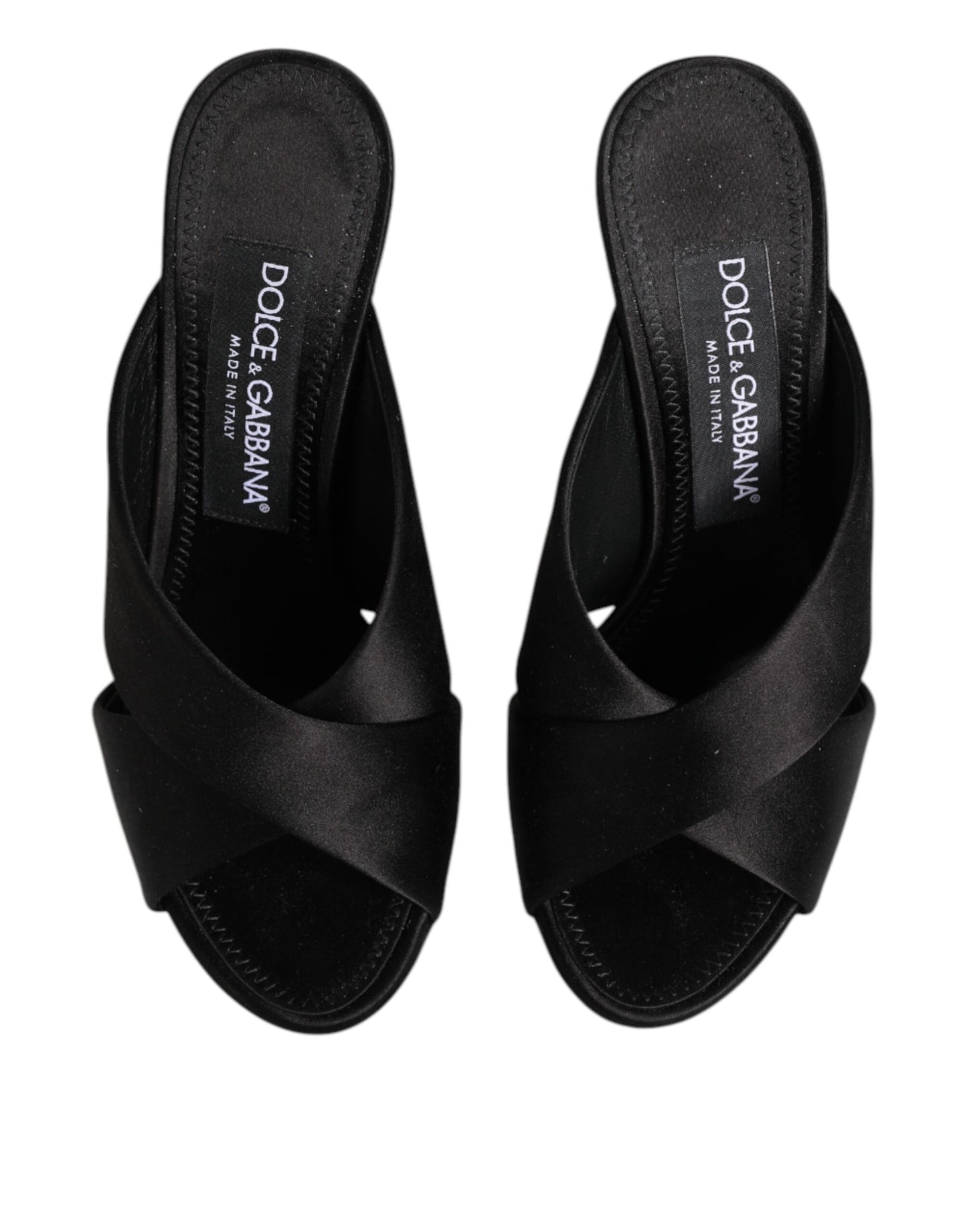 Dolce & Gabbana Black Logo KEIRA Satin Slides Sandals Shoes Curated Luxury Accessories by Orvyn