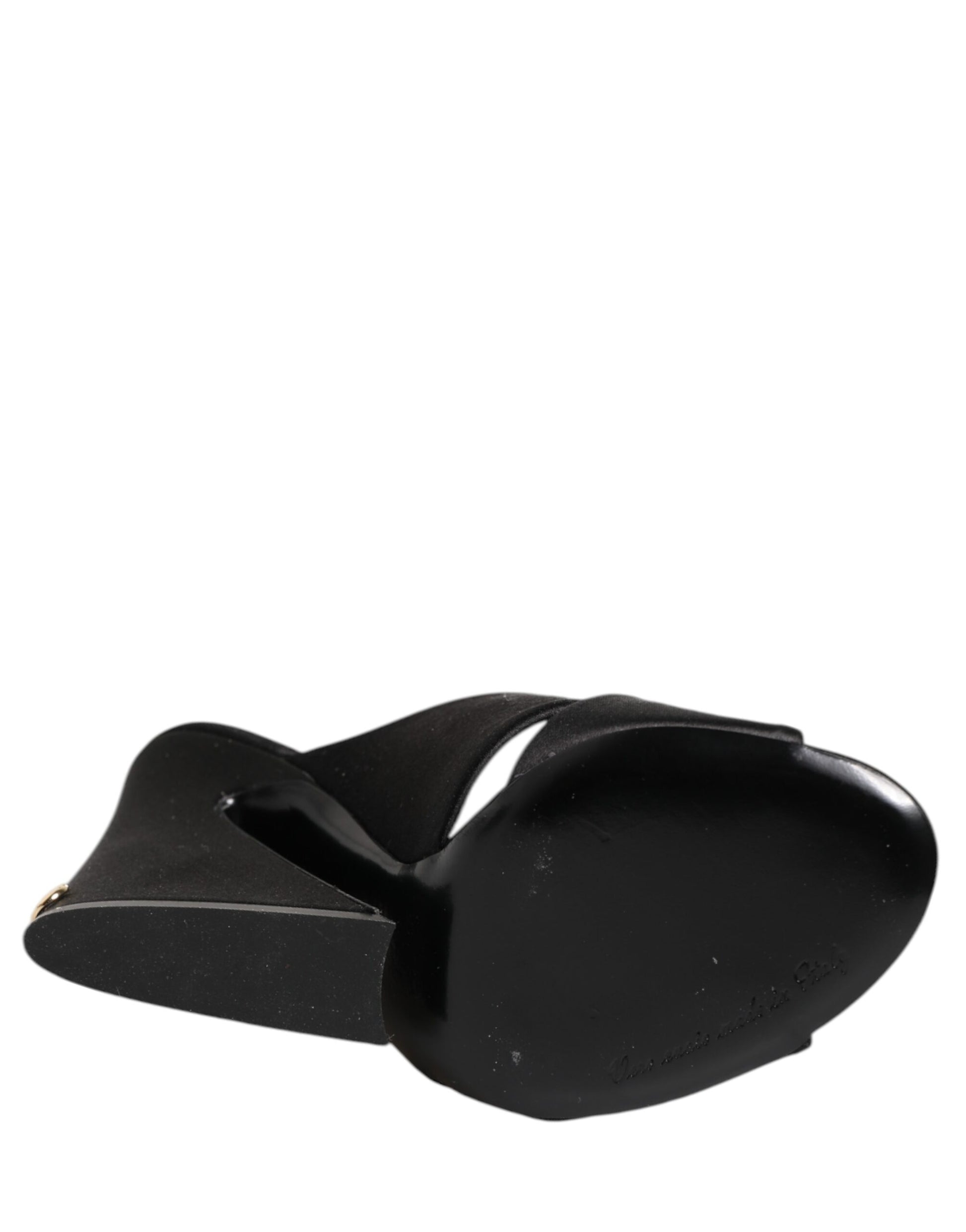 Dolce & Gabbana Black Logo KEIRA Satin Slides Sandals Shoes Curated Luxury Accessories by Orvyn