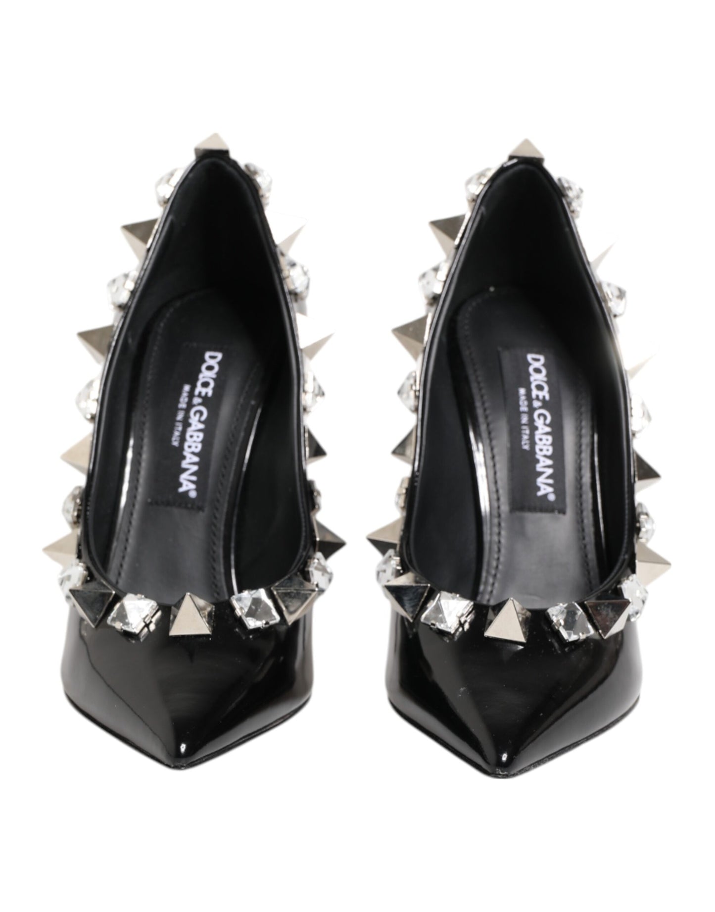 Dolce & Gabbana Black Crystals Studs Stiletto Pumps Shoes Curated Luxury Accessories by Orvyn