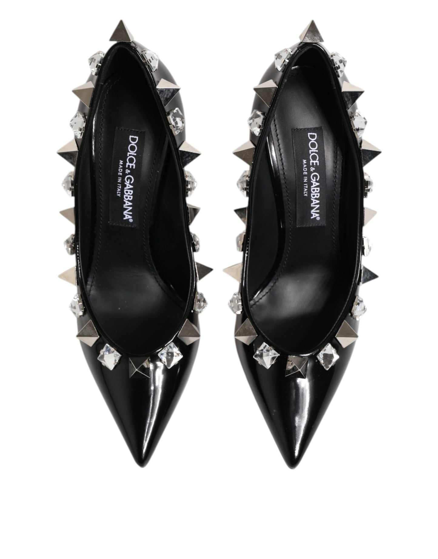Dolce & Gabbana Black Crystals Studs Stiletto Pumps Shoes Curated Luxury Accessories by Orvyn