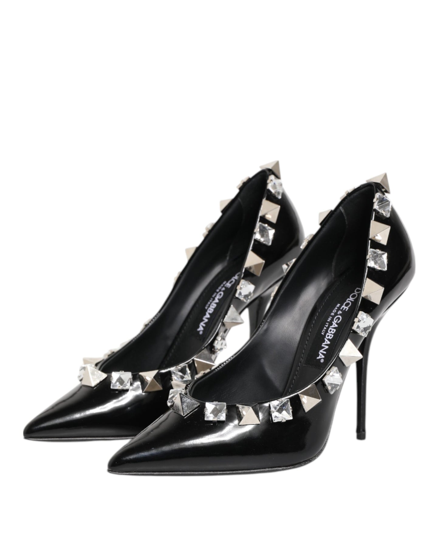 Dolce & Gabbana Black Crystals Studs Stiletto Pumps Shoes Curated Luxury Accessories by Orvyn