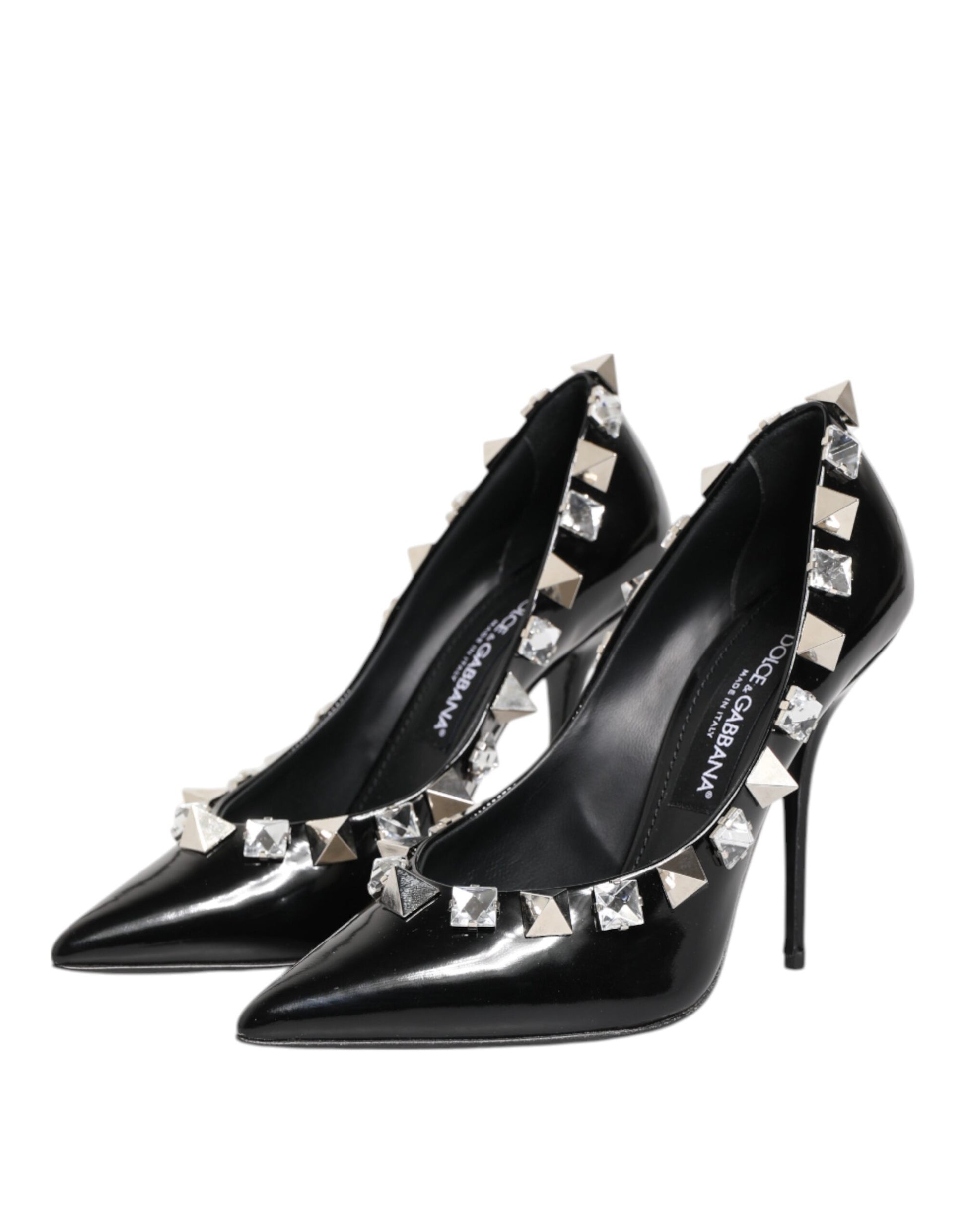 Dolce & Gabbana Black Crystals Studs Stiletto Pumps Shoes Curated Luxury Accessories by Orvyn