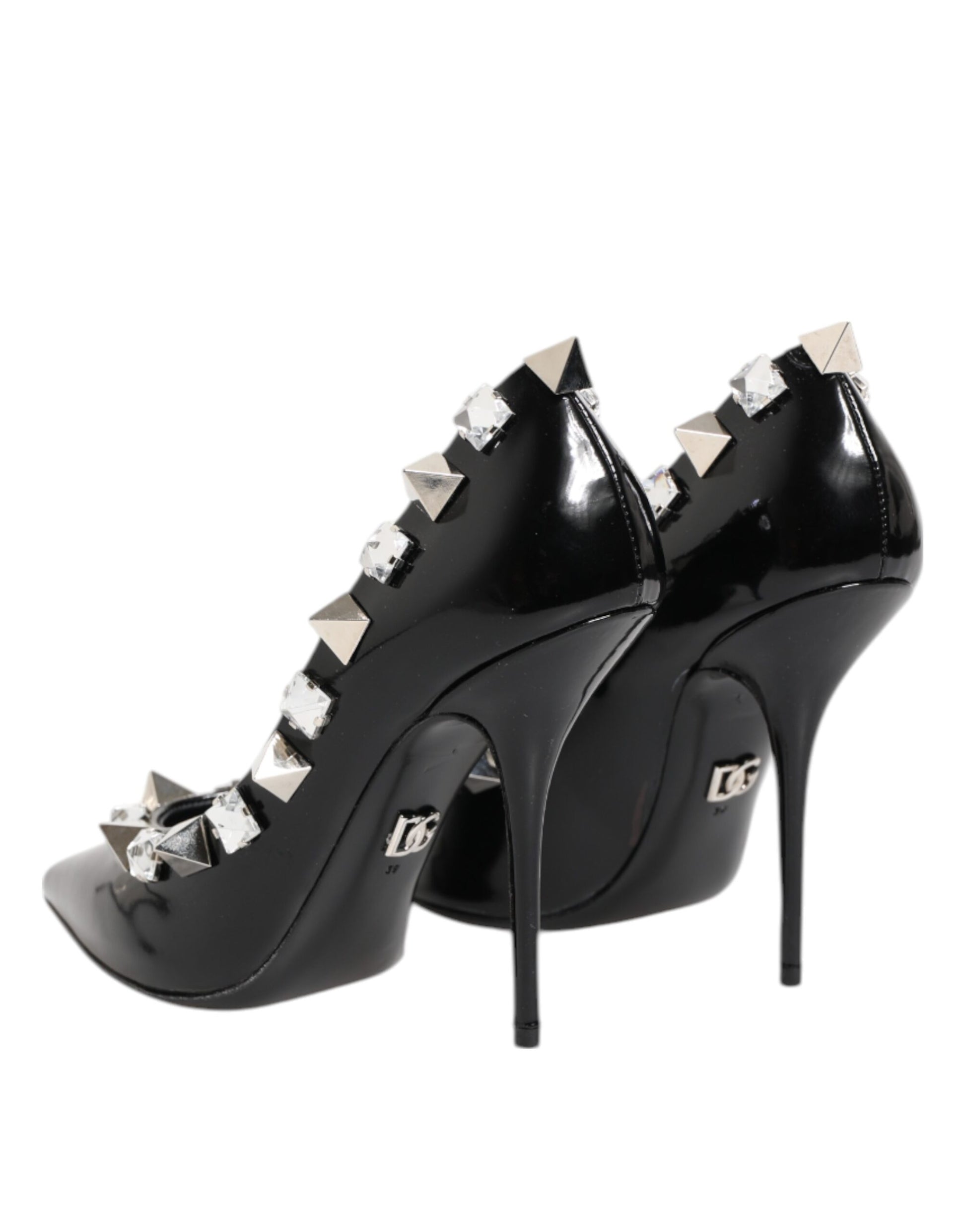 Dolce & Gabbana Black Crystals Studs Stiletto Pumps Shoes Curated Luxury Accessories by Orvyn