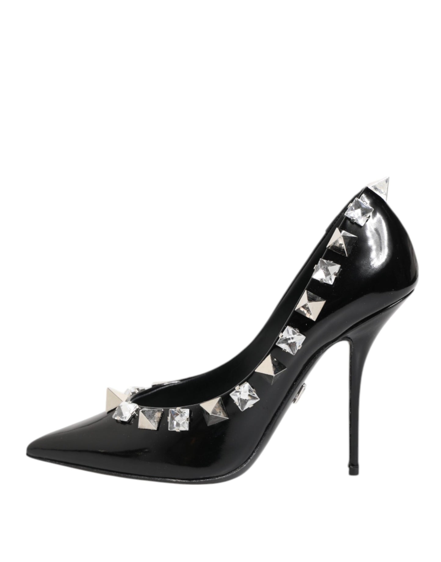 Dolce & Gabbana Black Crystals Studs Stiletto Pumps Shoes Curated Luxury Accessories by Orvyn