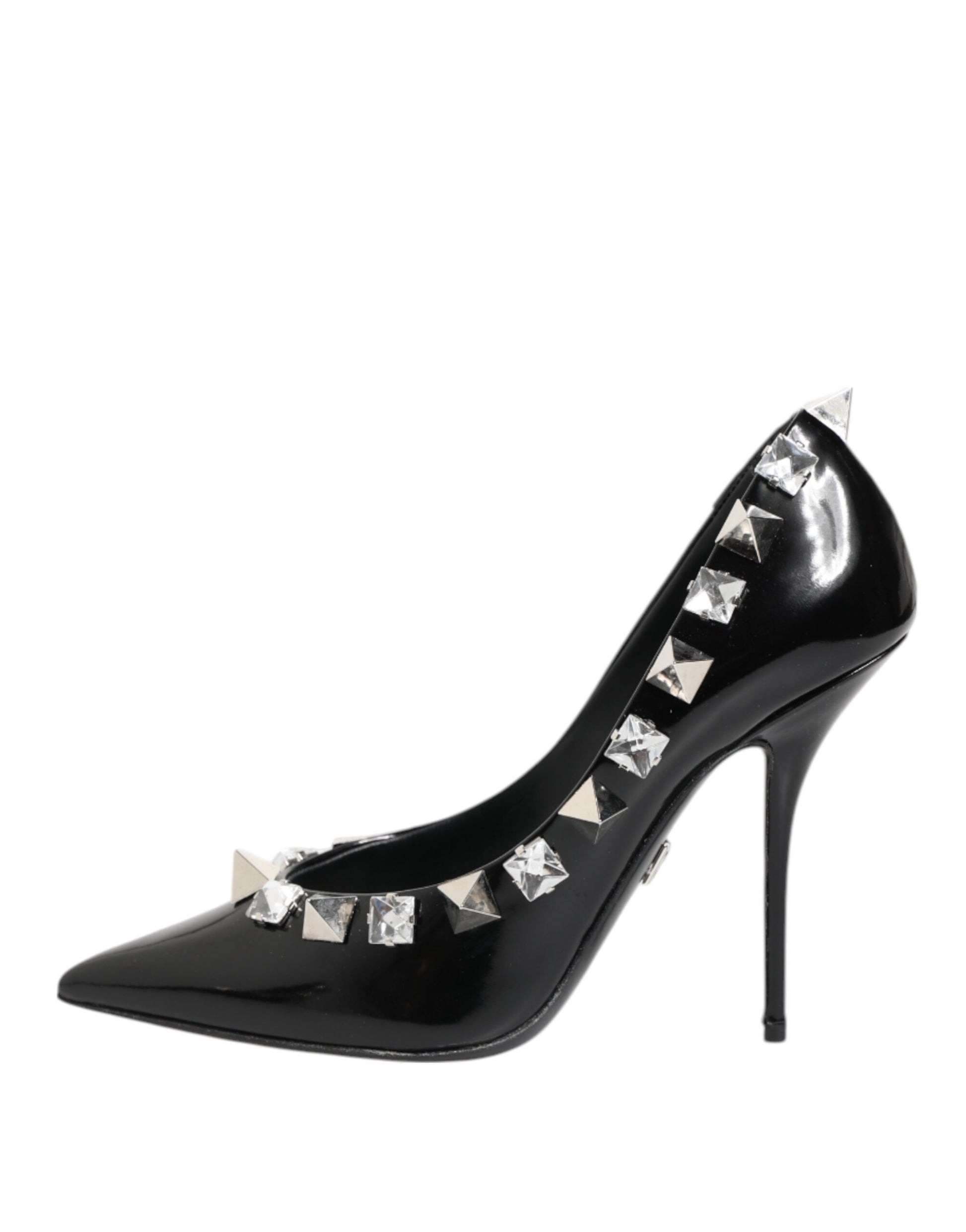 Dolce & Gabbana Black Crystals Studs Stiletto Pumps Shoes Curated Luxury Accessories by Orvyn