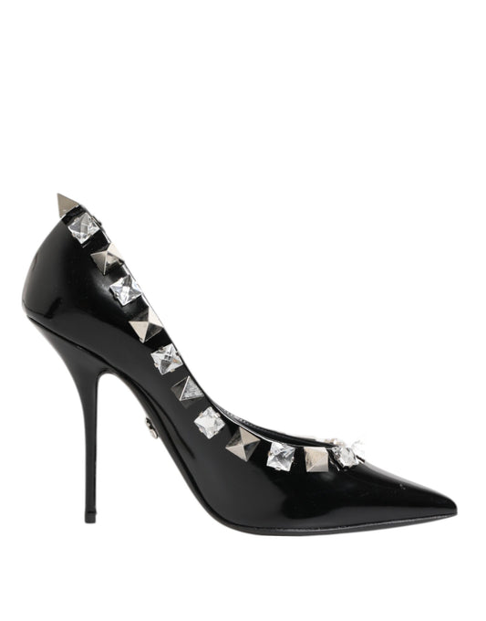 Dolce & Gabbana Black Crystals Studs Stiletto Pumps Shoes Curated Luxury Accessories by Orvyn