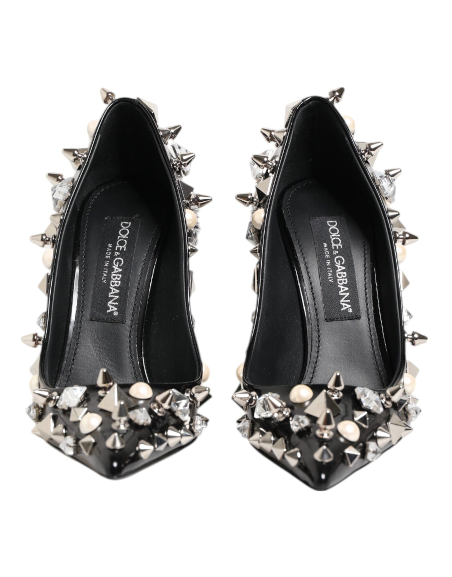 Dolce & Gabbana Black Crystals Studs Stiletto Pumps Shoes Curated Luxury Accessories by Orvyn