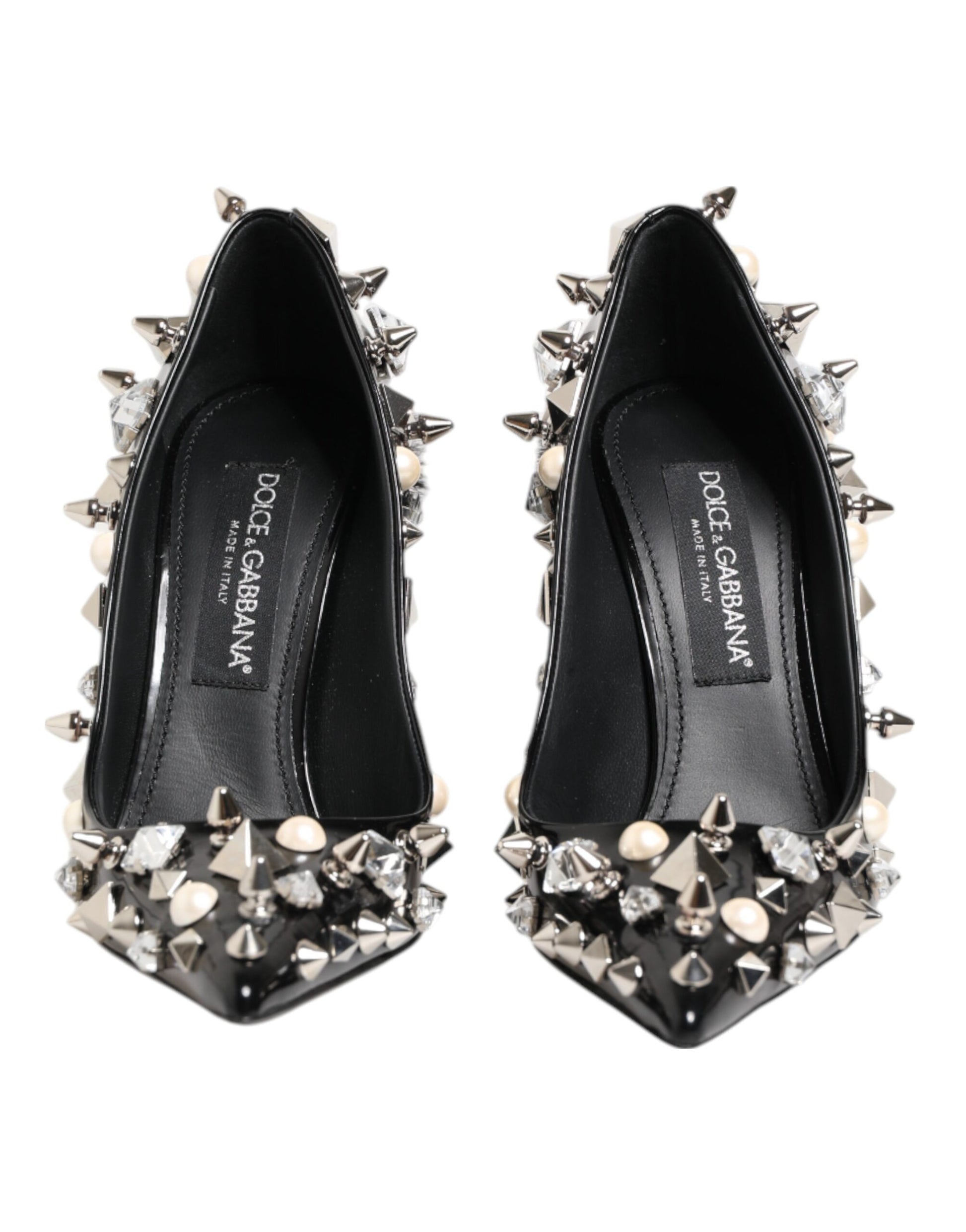 Dolce & Gabbana Black Crystals Studs Stiletto Pumps Shoes Curated Luxury Accessories by Orvyn
