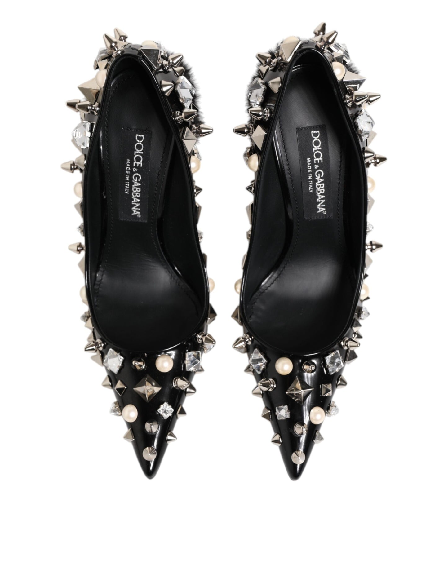 Dolce & Gabbana Black Crystals Studs Stiletto Pumps Shoes Curated Luxury Accessories by Orvyn