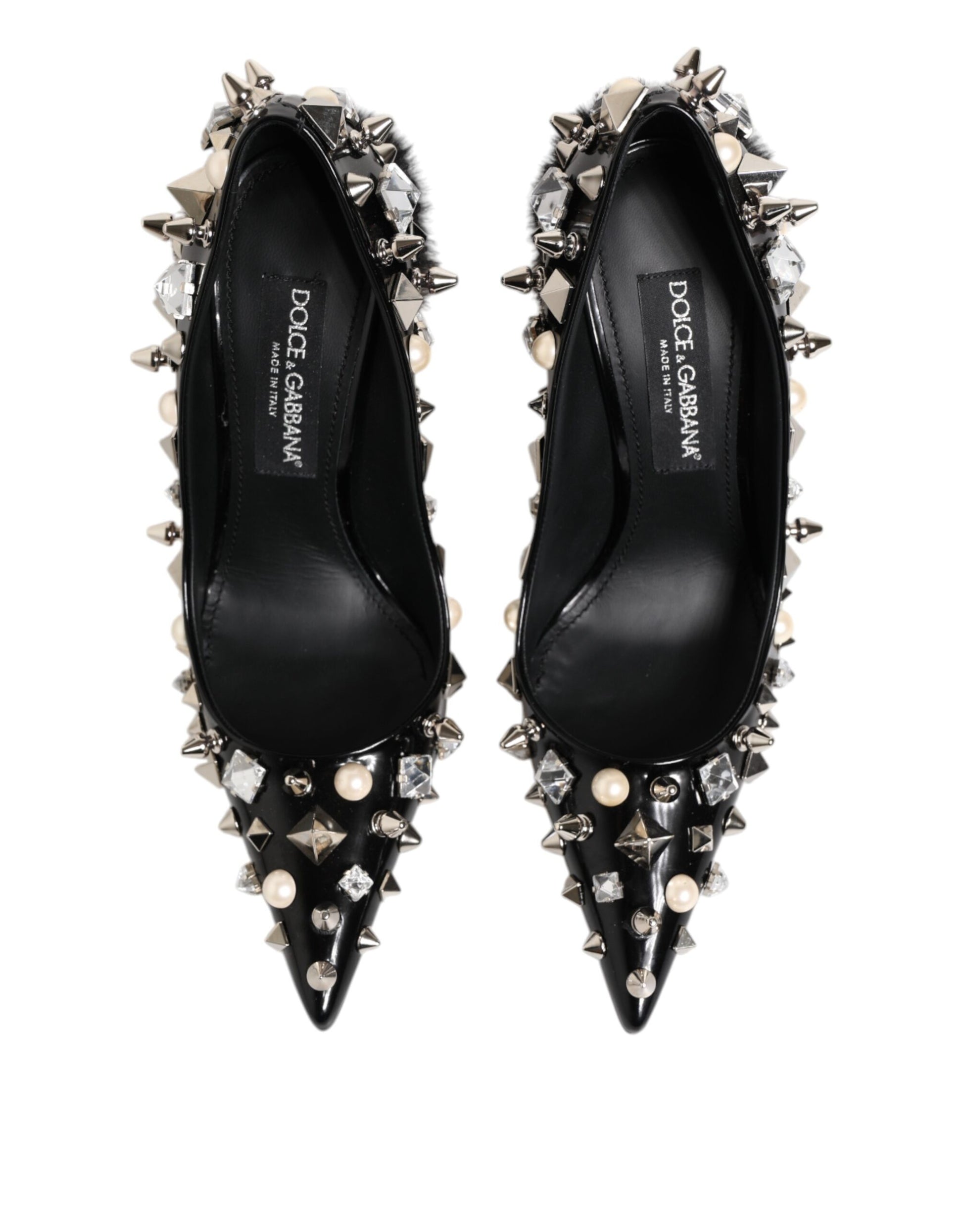 Dolce & Gabbana Black Crystals Studs Stiletto Pumps Shoes Curated Luxury Accessories by Orvyn