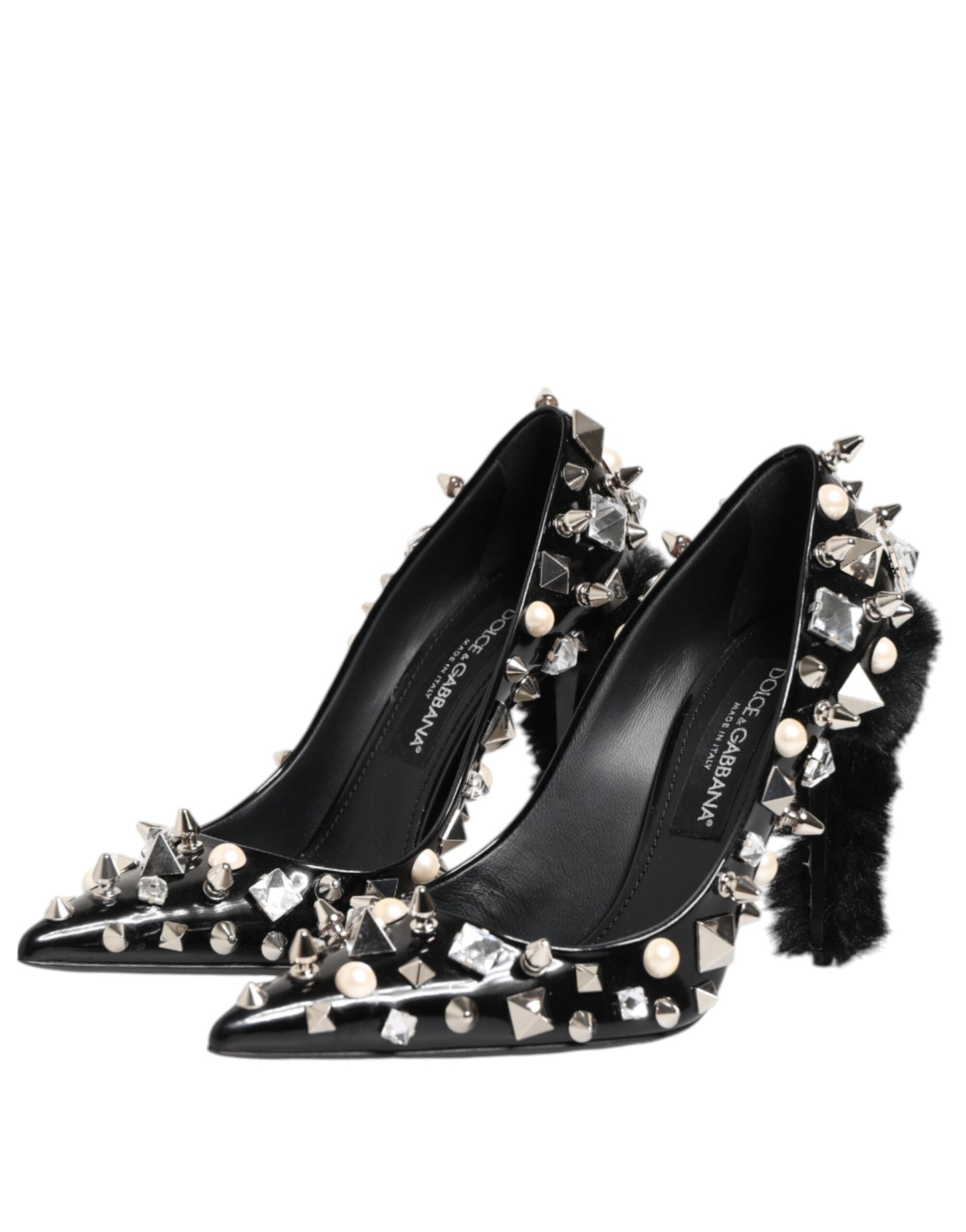 Dolce & Gabbana Black Crystals Studs Stiletto Pumps Shoes Curated Luxury Accessories by Orvyn