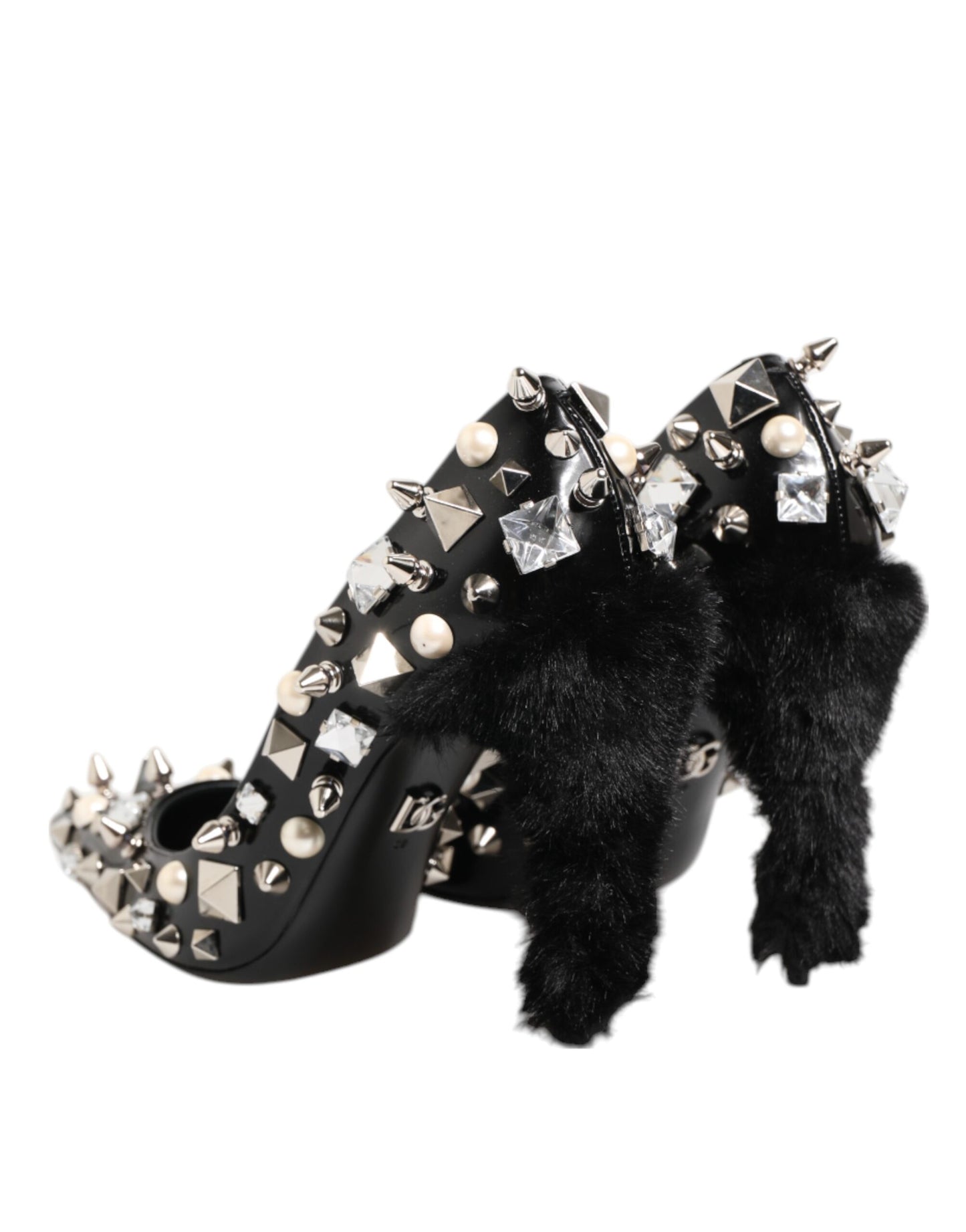 Dolce & Gabbana Black Crystals Studs Stiletto Pumps Shoes Curated Luxury Accessories by Orvyn