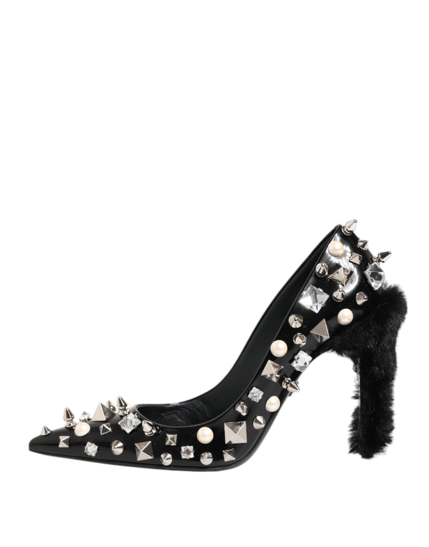 Dolce & Gabbana Black Crystals Studs Stiletto Pumps Shoes Curated Luxury Accessories by Orvyn