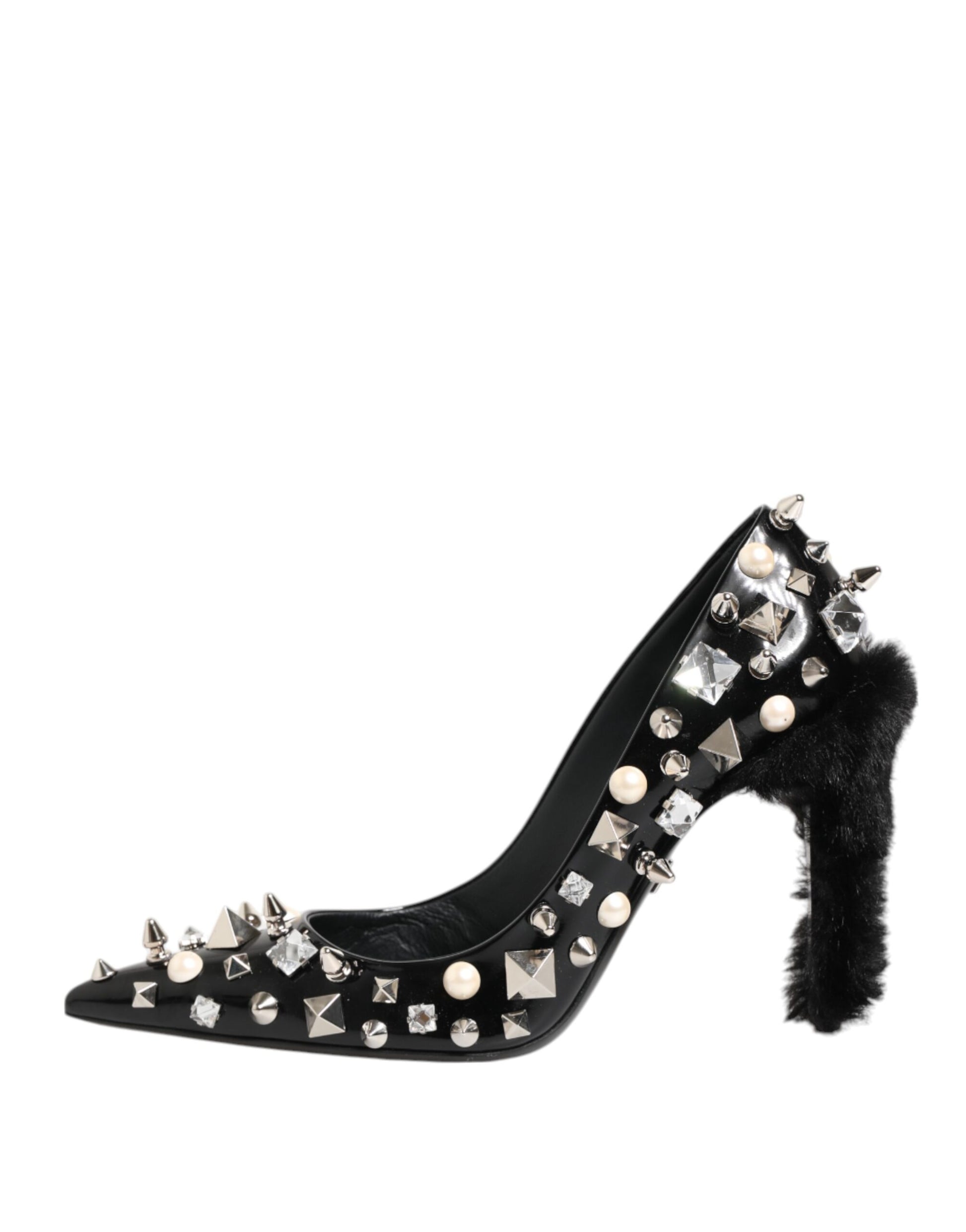 Dolce & Gabbana Black Crystals Studs Stiletto Pumps Shoes Curated Luxury Accessories by Orvyn