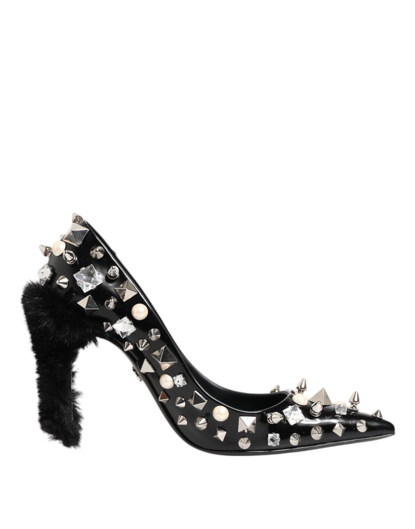 Dolce & Gabbana Black Crystals Studs Stiletto Pumps Shoes Curated Luxury Accessories by Orvyn
