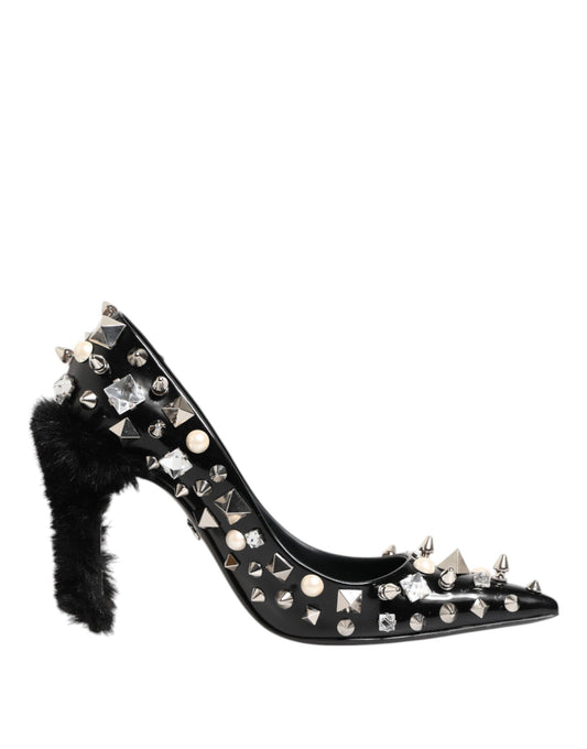 Dolce & Gabbana Black Crystals Studs Stiletto Pumps Shoes Curated Luxury Accessories by Orvyn