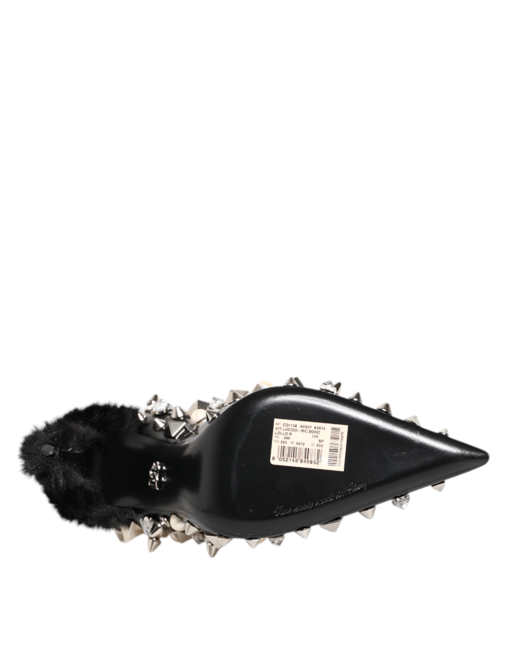 Dolce & Gabbana Black Crystals Studs Stiletto Pumps Shoes Curated Luxury Accessories by Orvyn